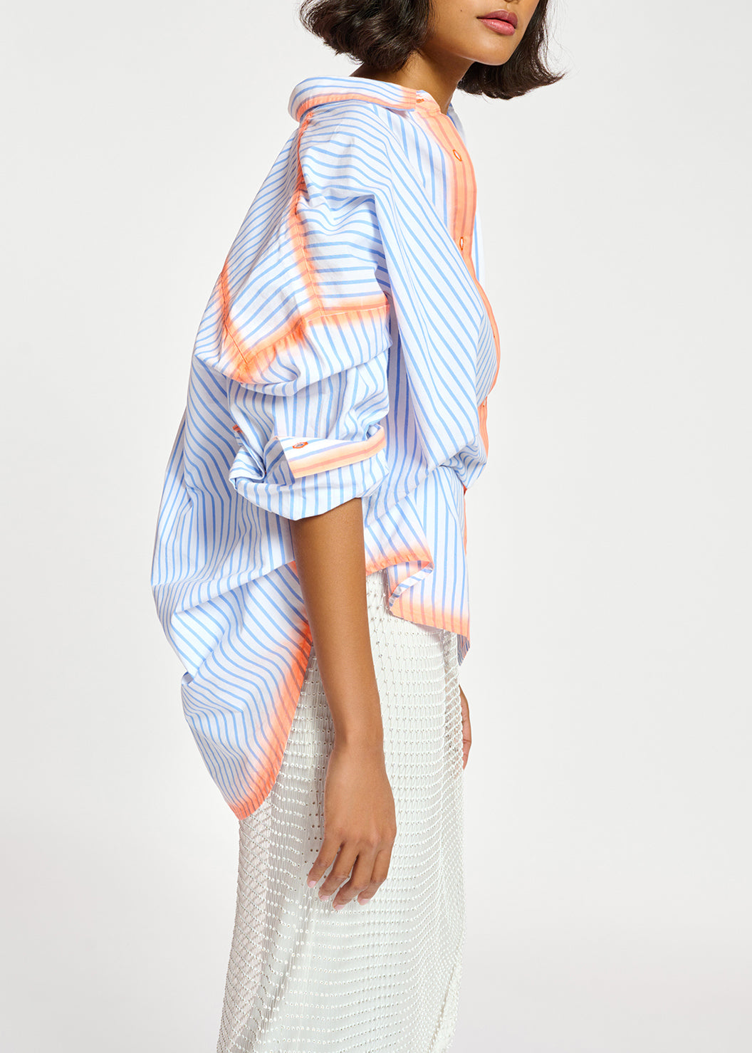 Chemise à  rayures blanches et bleues à  traits orange RE—SSENTIEL | Essentiel second hand