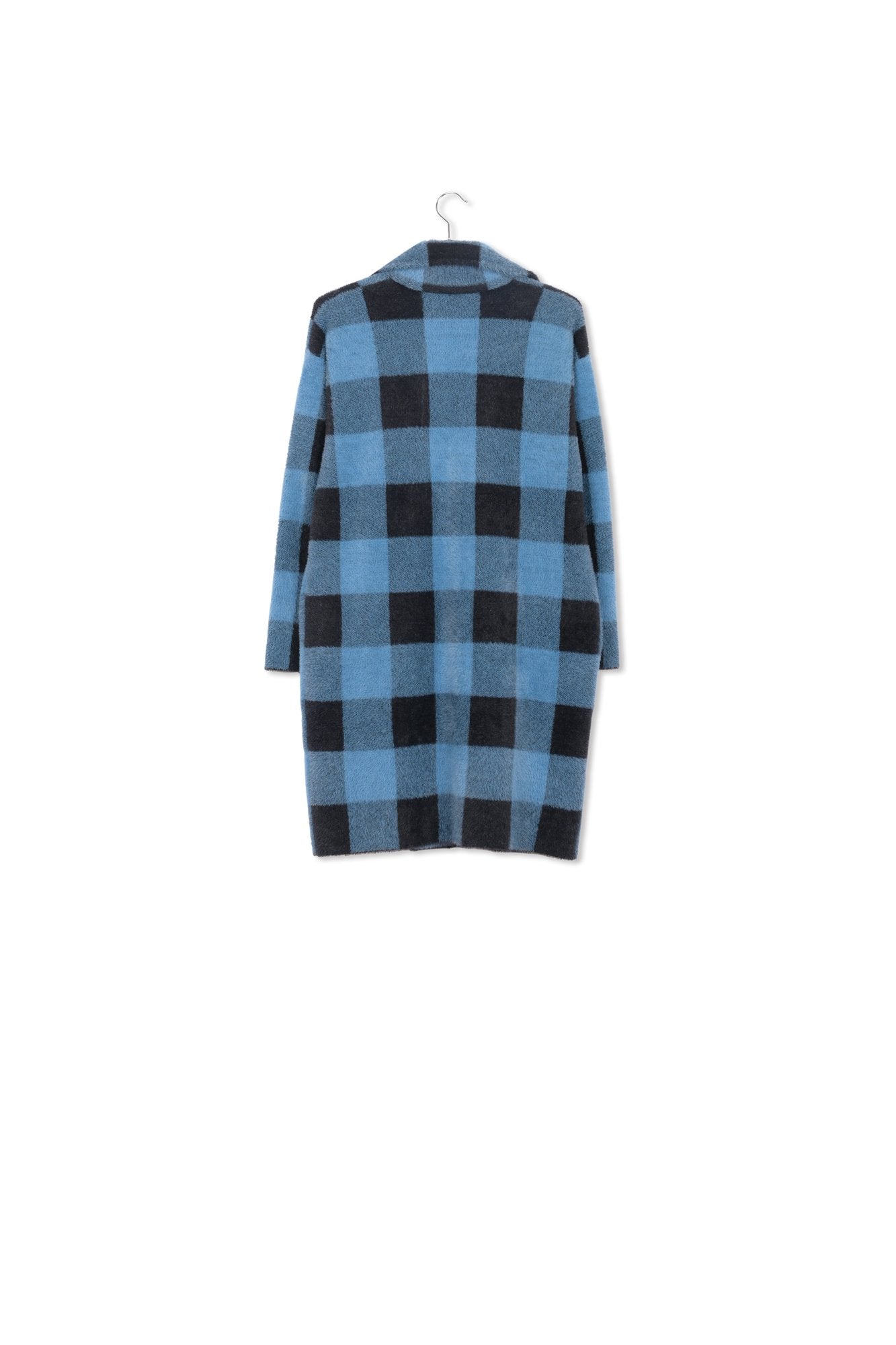 Black and blue check knitted coat RE—SSENTIEL | Essentiel second hand