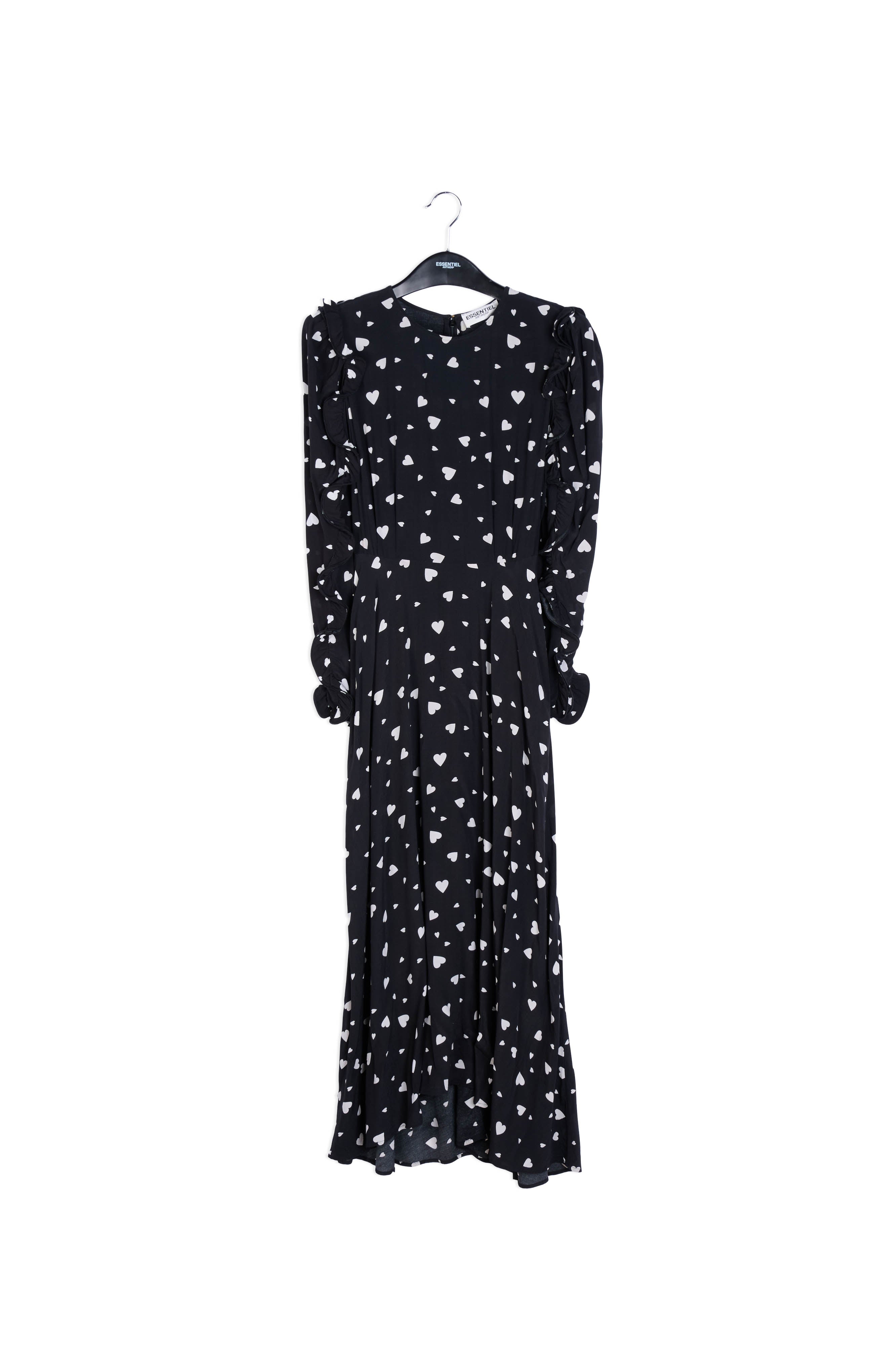 Black heart-print maxi dress with ruffle details RE—SSENTIEL | Essentiel second hand