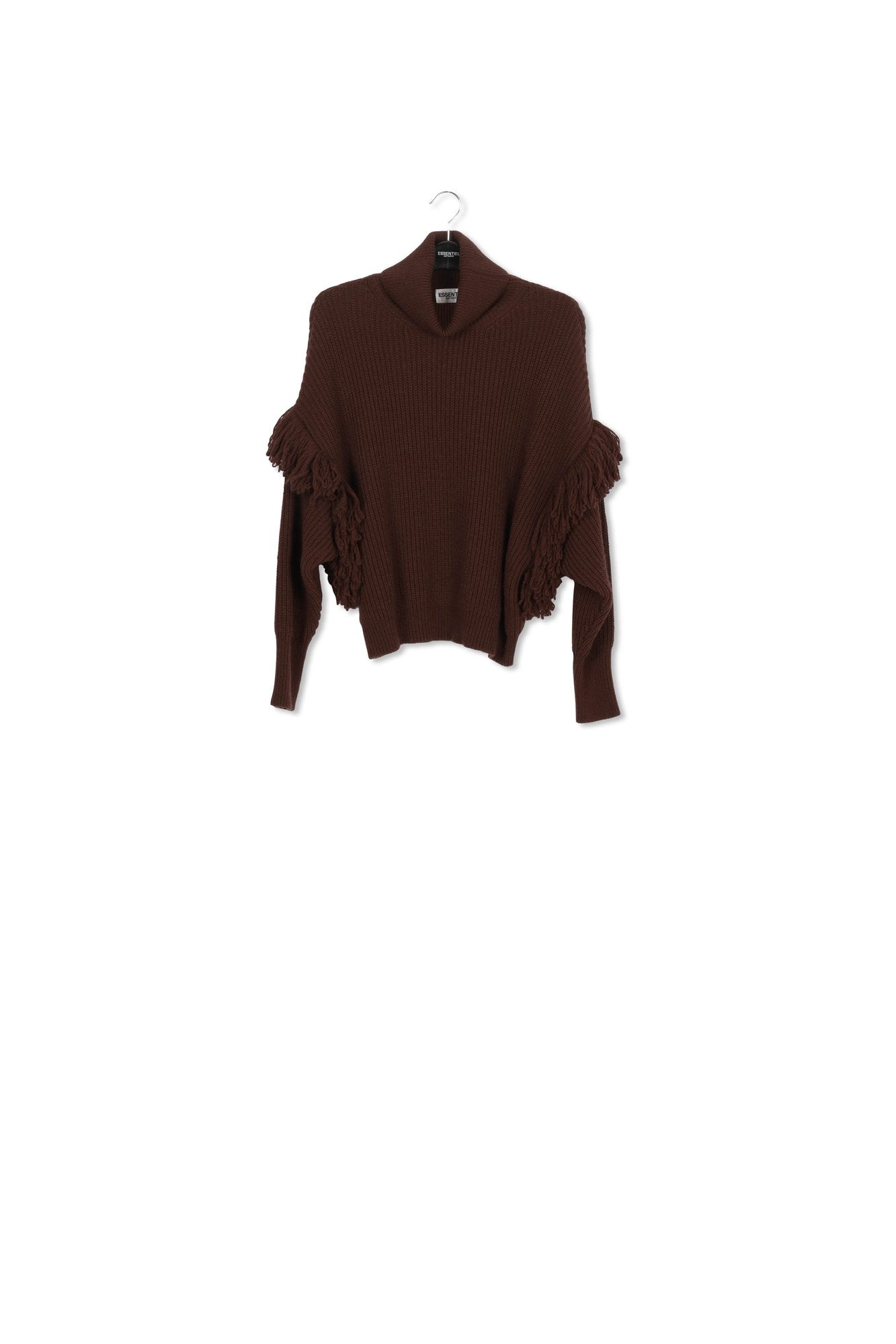 Dark brown knit sweater with fringes RE—SSENTIEL | Essentiel second hand