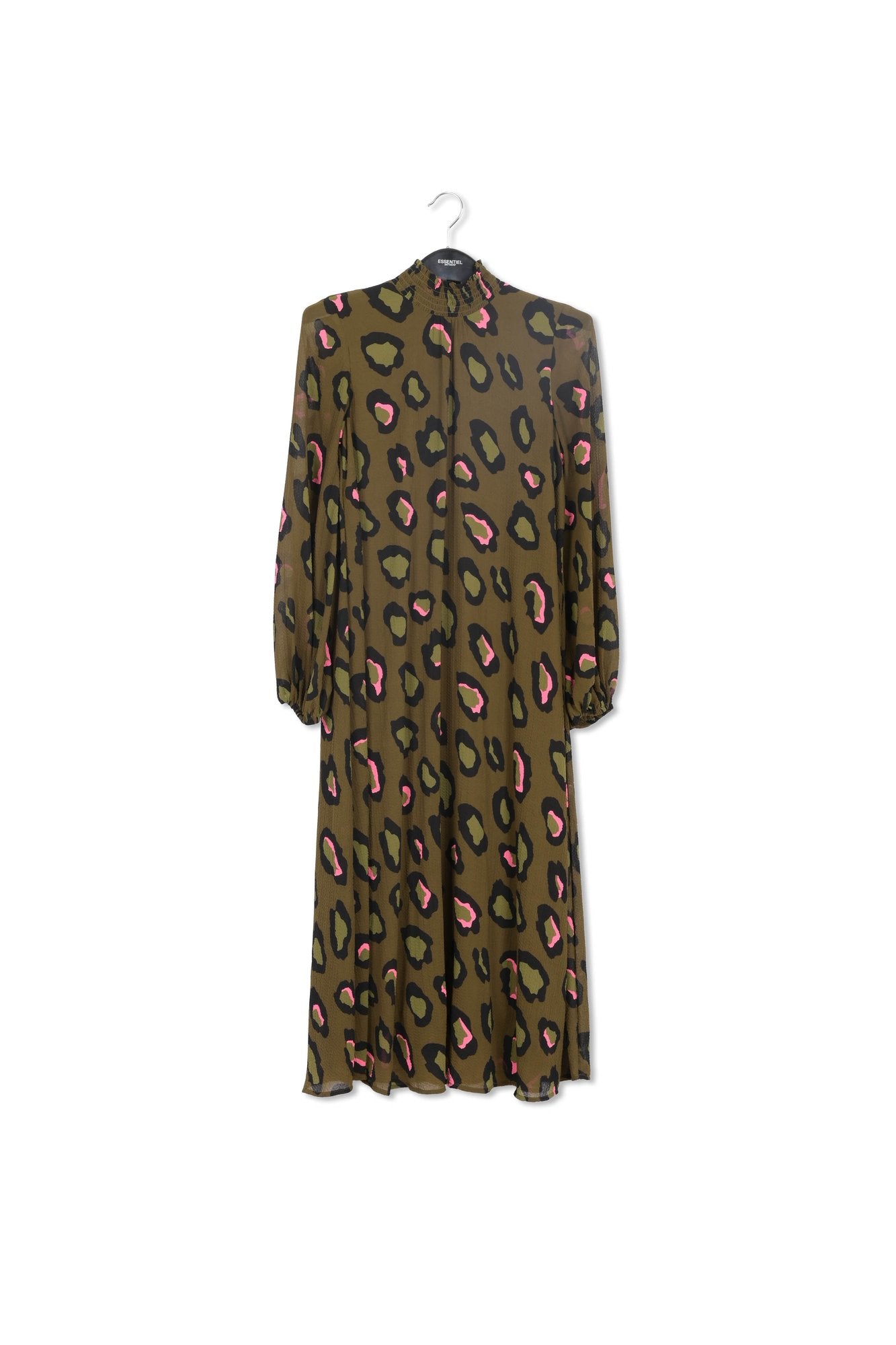 Khaki leopard-print midi-length dress RE—SSENTIEL | Essentiel second hand