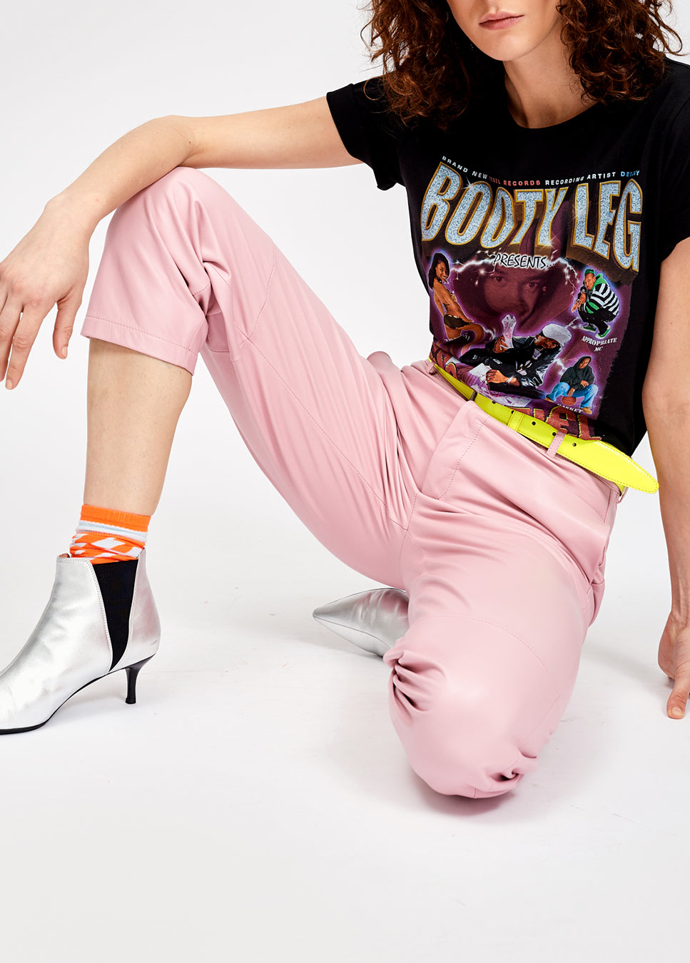 Black cotton t-shirt with dj booty leg print RE—SSENTIEL | Essentiel second hand