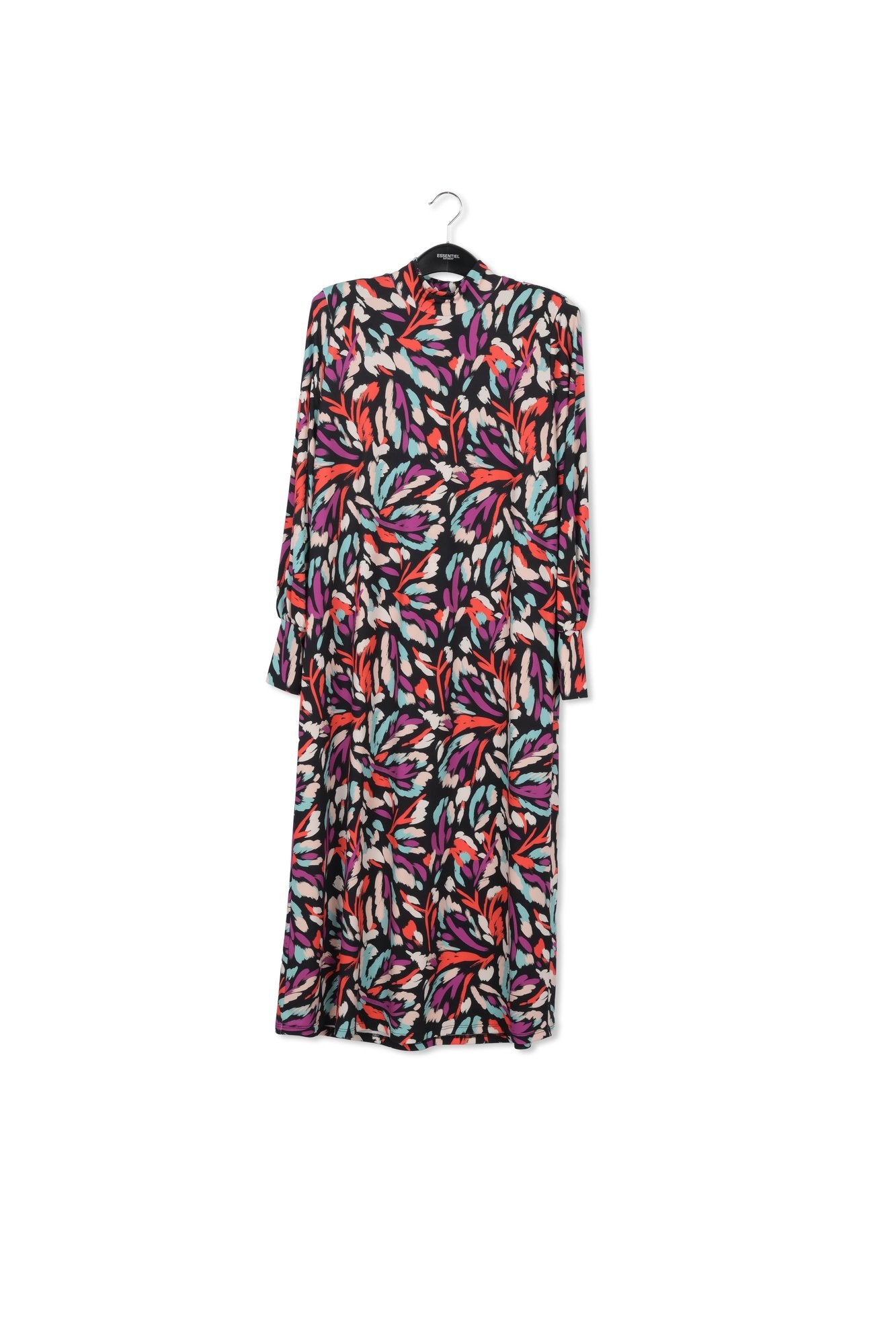 Black, coral red and purple stretch-jersey midi dress RE—SSENTIEL | Essentiel second hand