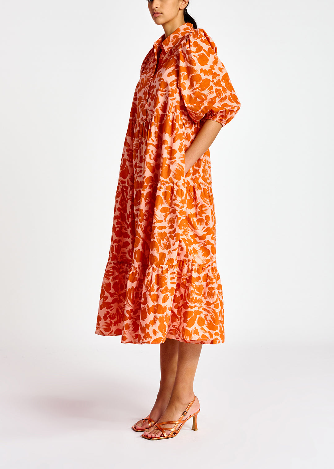 Light pink and orange floral-print maxi dress RE—SSENTIEL | Essentiel second hand