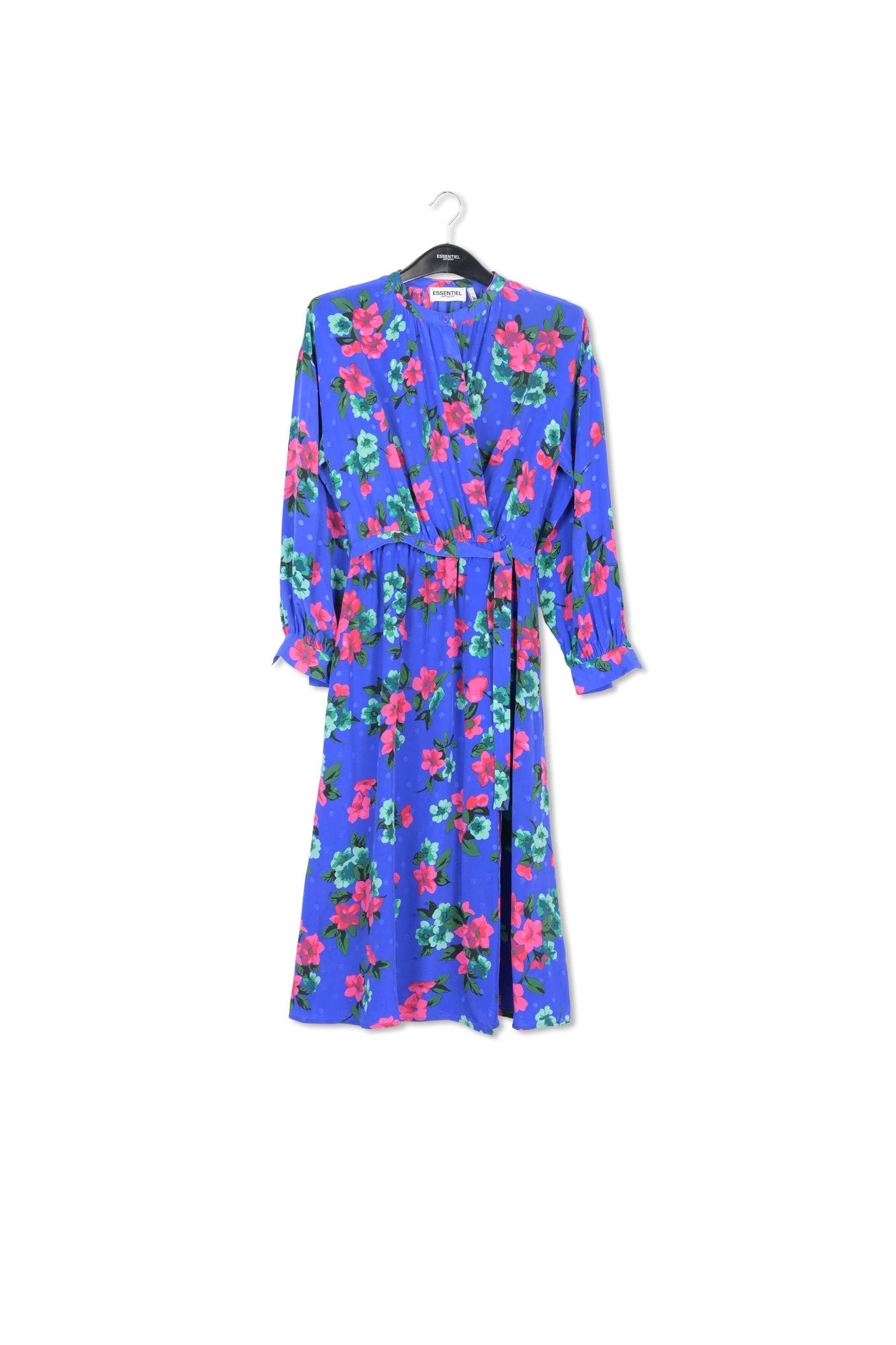Dark blue floral and polka dot silk shirt dress RE—SSENTIEL | Essentiel second hand