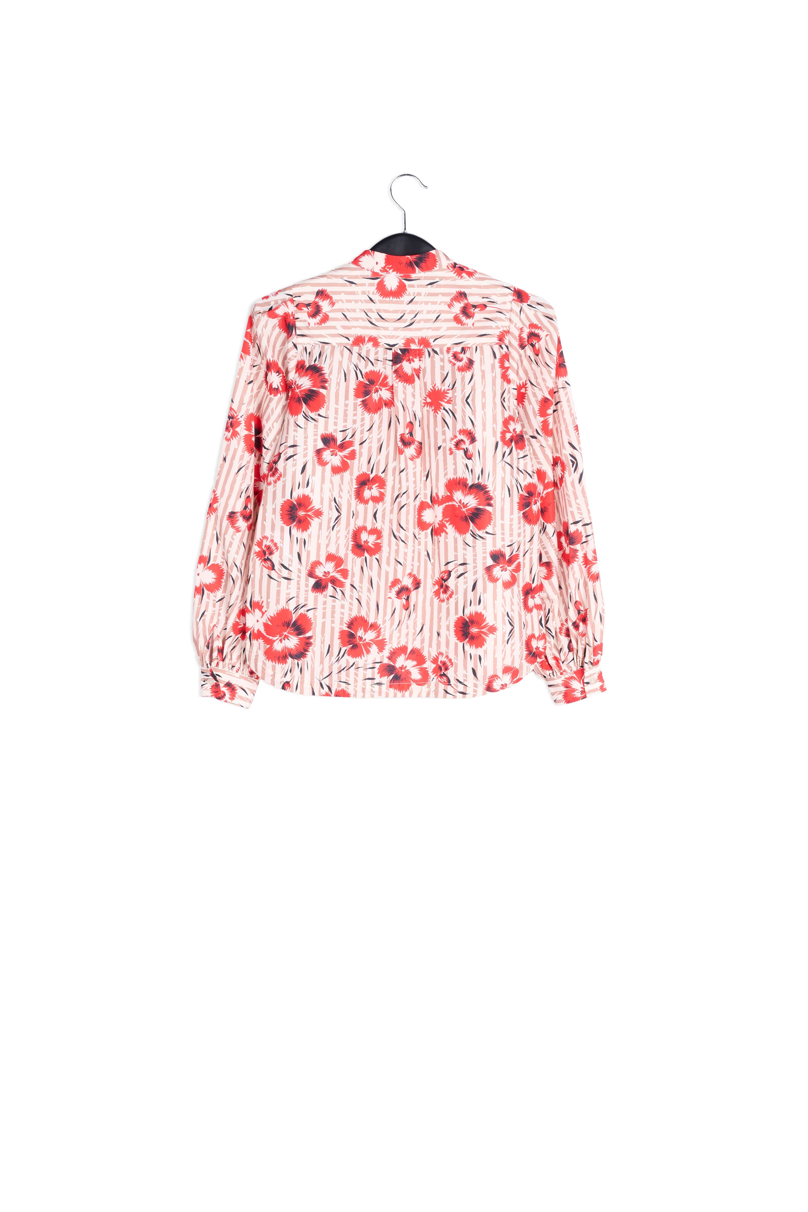 Stripe and red floral print puffed-sleeve top RE—SSENTIEL | Essentiel second hand