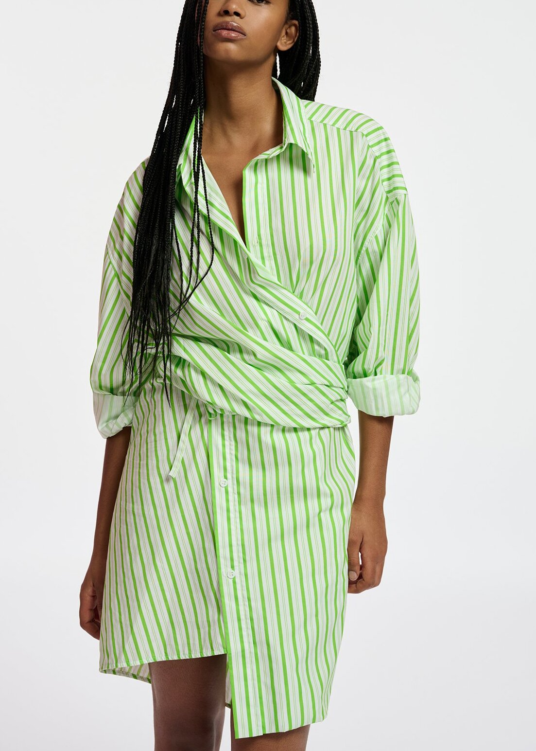 White and green striped cotton mini dress RE—SSENTIEL | Essentiel second hand