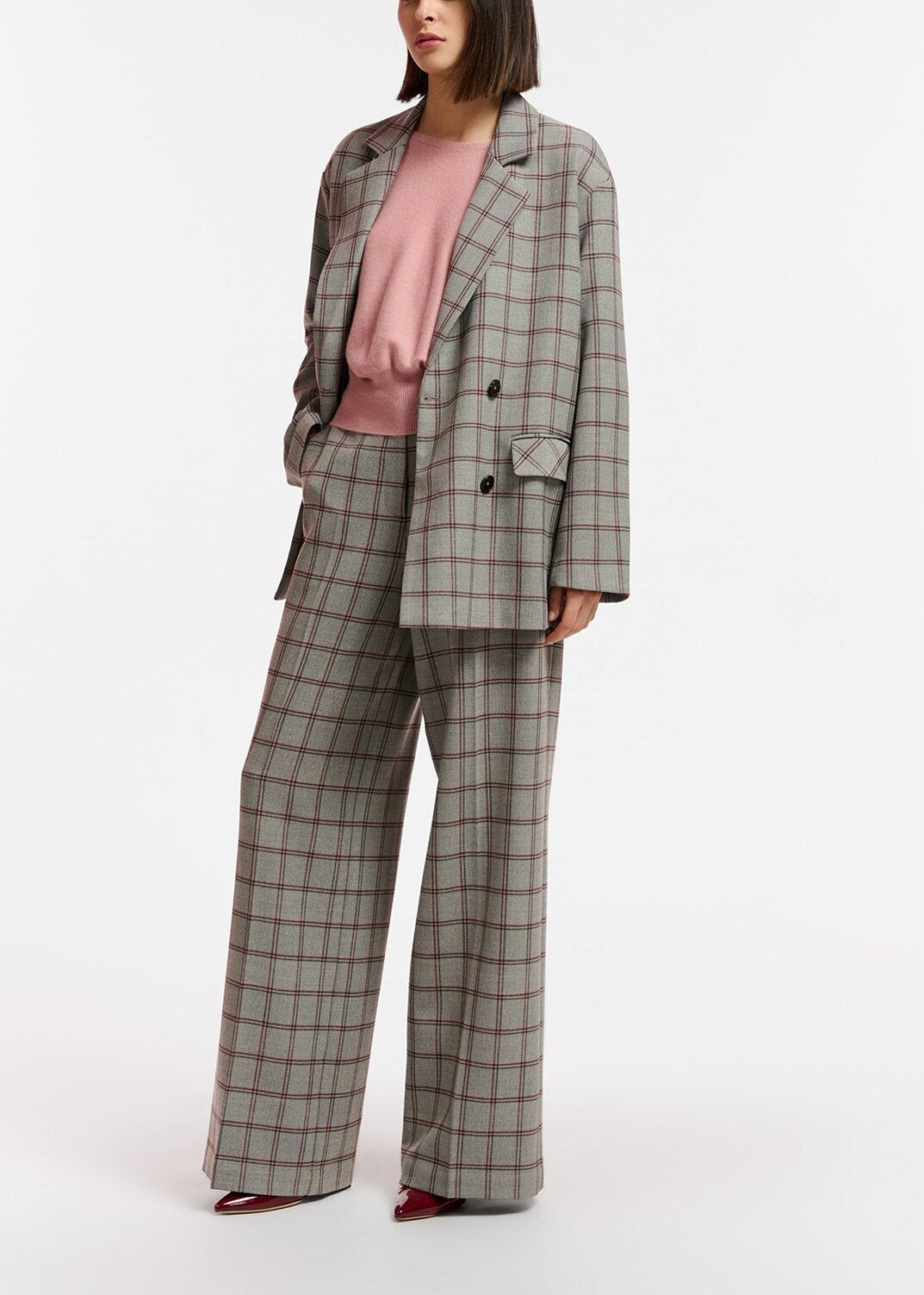 Blazer croisé gris à  carreaux Tattersall RE—SSENTIEL | Essentiel second hand