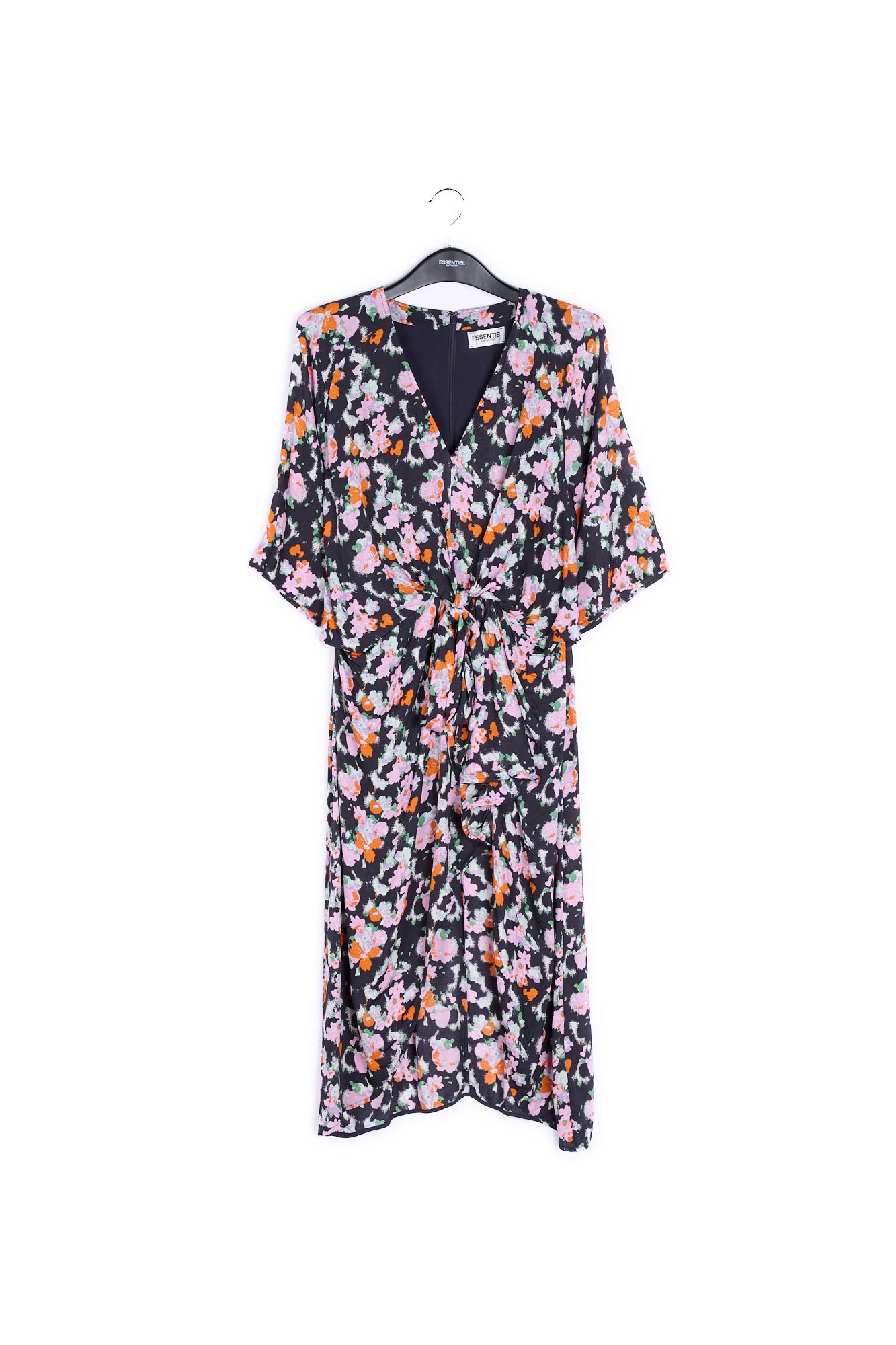 Dark blue midi-length floral print dress RE—SSENTIEL | Essentiel second hand