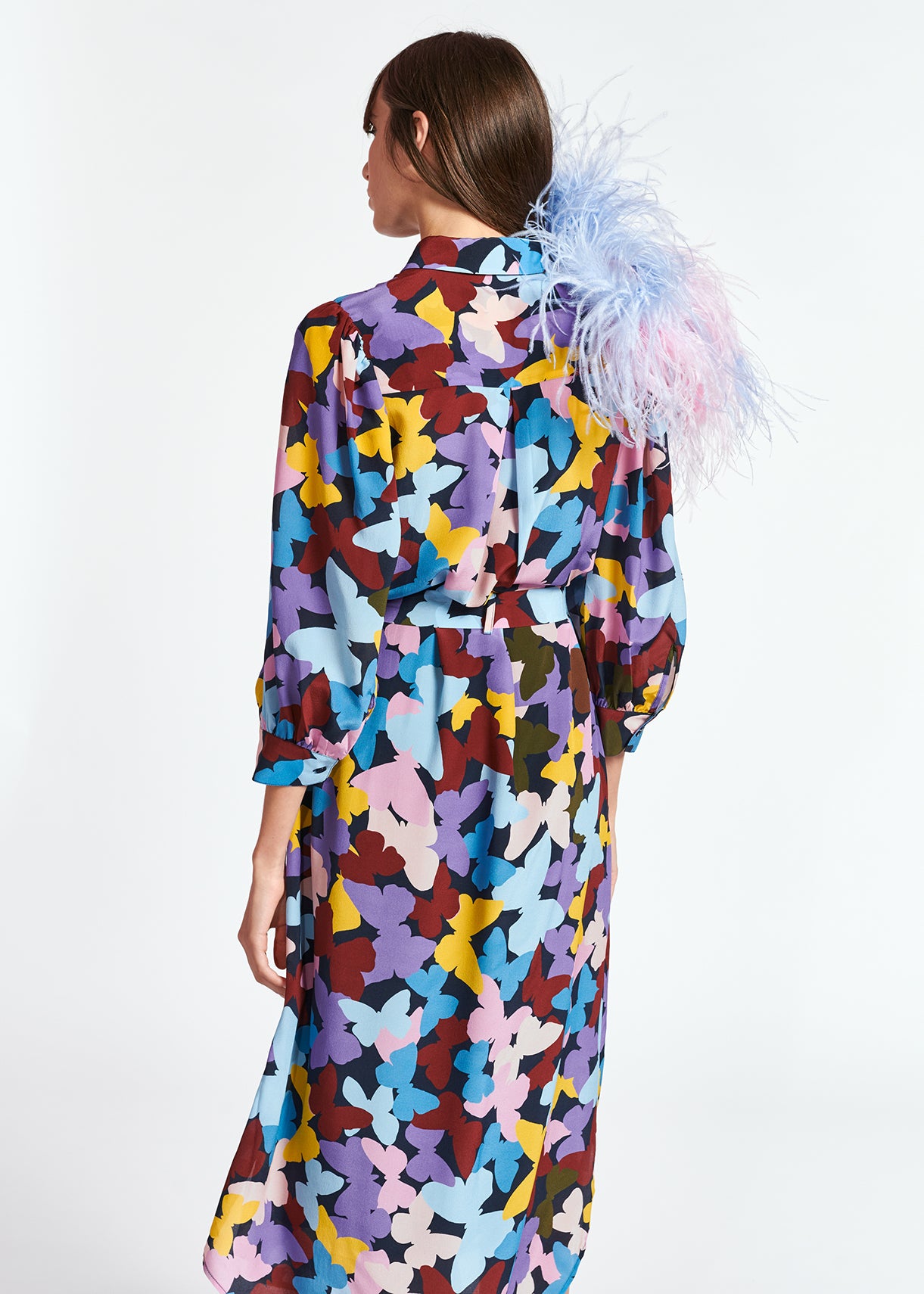 Silk burgundy, lilac and blue butterfly-print midi dress RE—SSENTIEL | Essentiel second hand