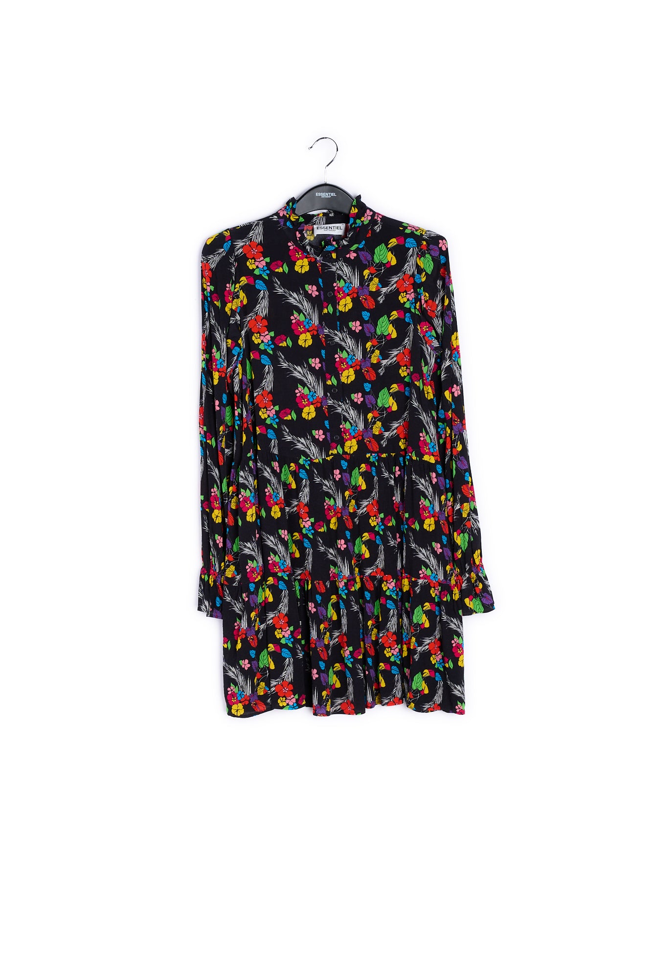 Black tropical print mini dress RE—SSENTIEL | Essentiel second hand