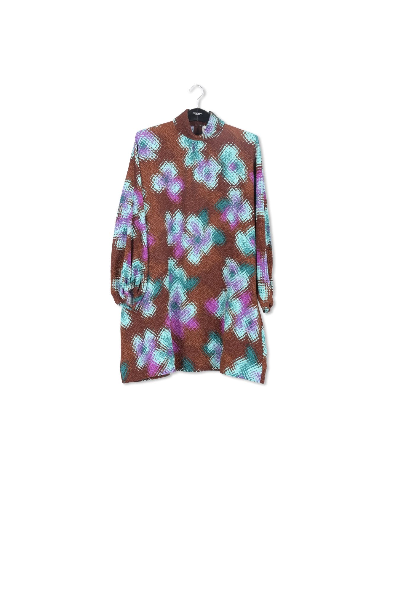 Robe brune, bleue et pourpre à  col montant RE—SSENTIEL | Essentiel second hand