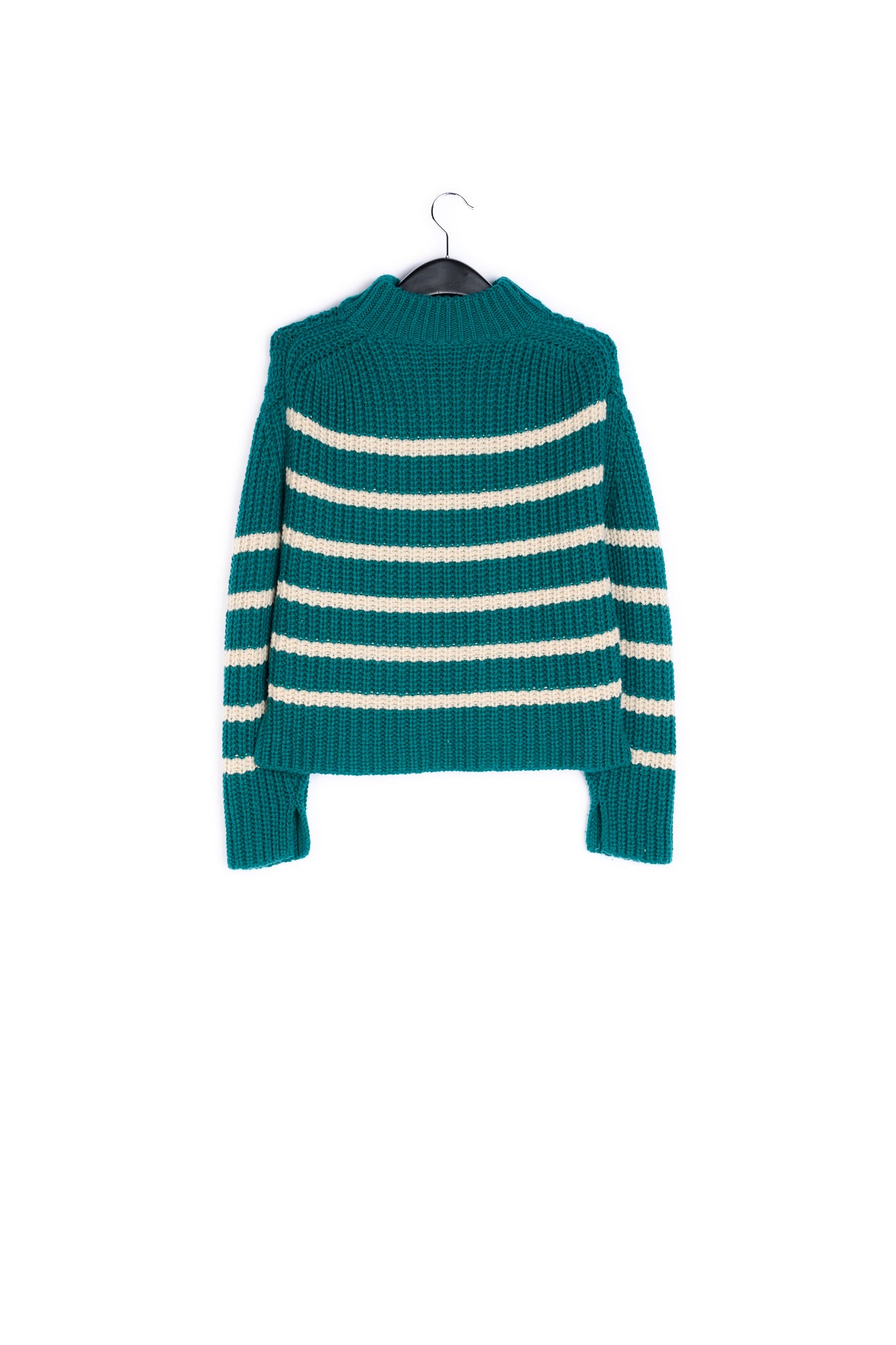 Bottle green and off-white striped ribbed-knit sweater RE—SSENTIEL | Essentiel second hand