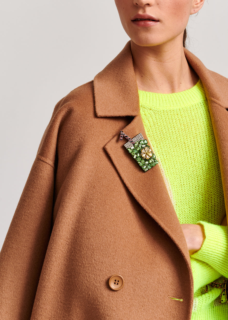 Camel double-breasted wool coat RE—SSENTIEL | Essentiel second hand