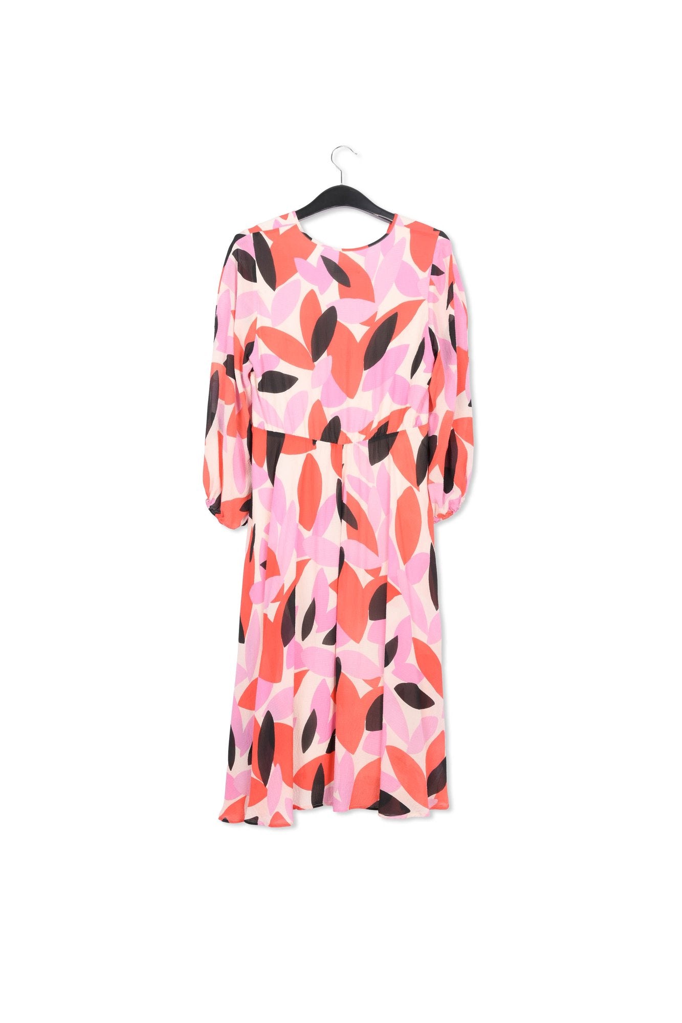 Off-white, red and pink abstract print midi-length dress RE—SSENTIEL | Essentiel second hand