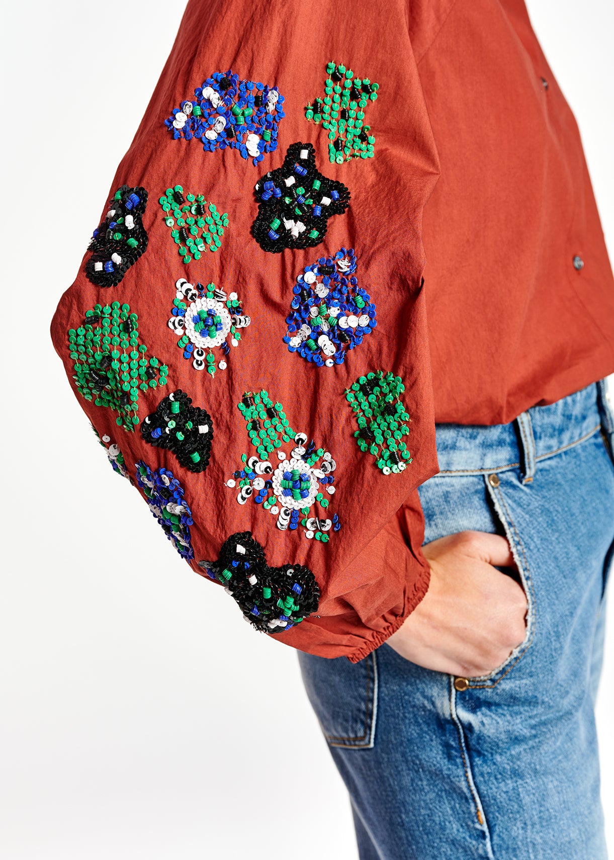 Burgundy sequin-embroidered shirt RE—SSENTIEL | Essentiel second hand
