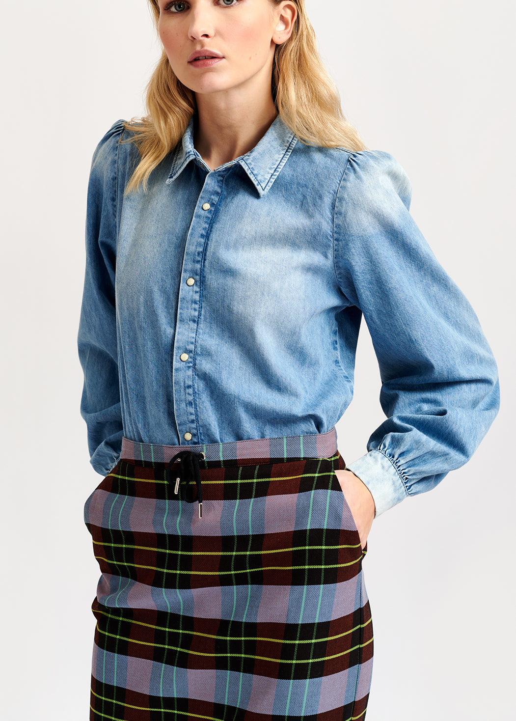 Denim blue faded cotton shirt RE—SSENTIEL | Essentiel second hand