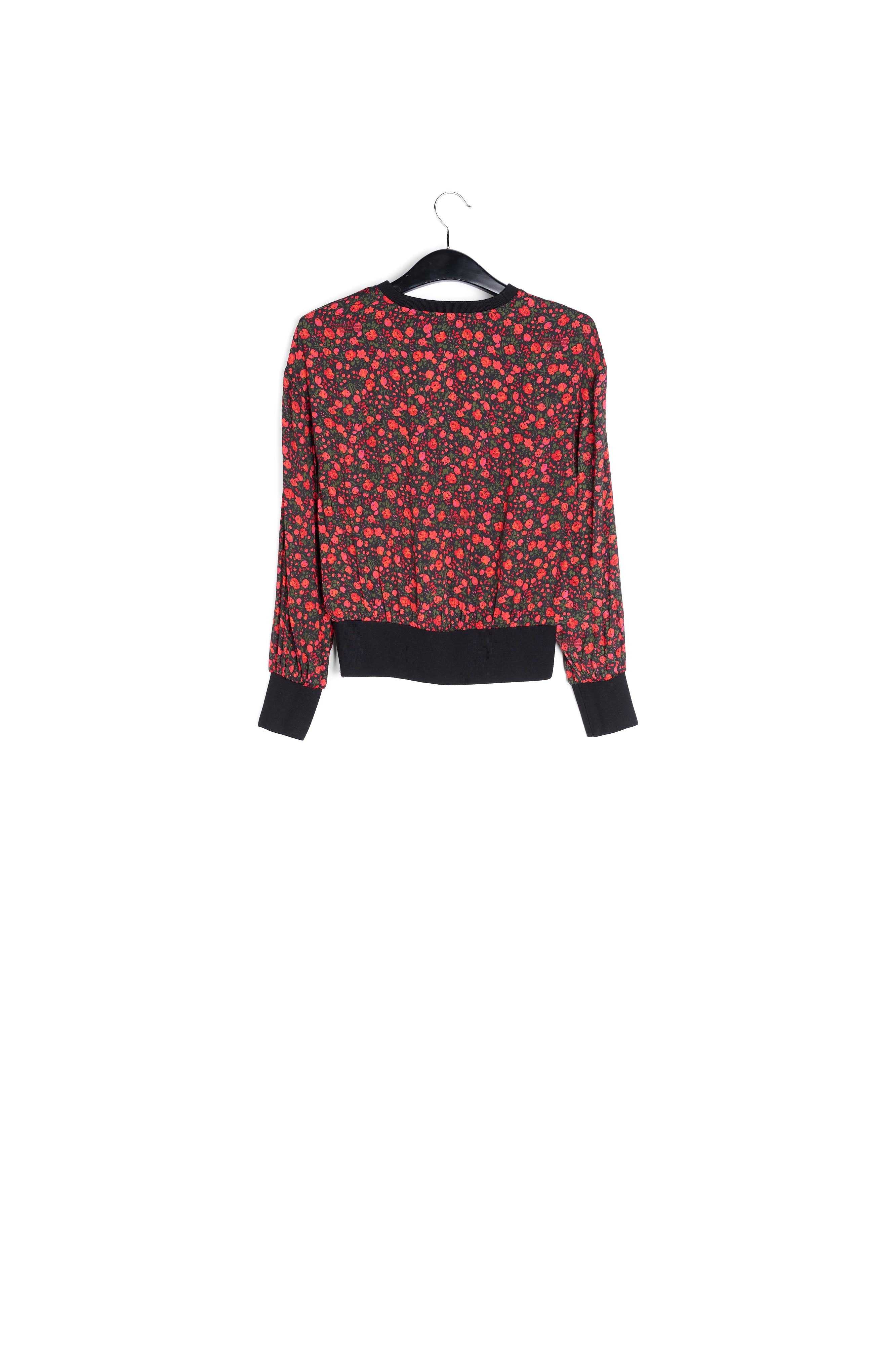 Black and red print top with contrast ribs RE—SSENTIEL | Essentiel second hand