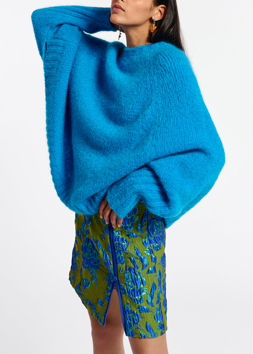 Dark green and blue floral-jacquard mini skirt RE—SSENTIEL | Essentiel second hand