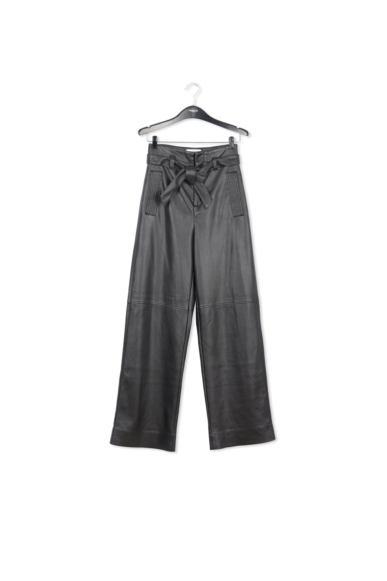 Black faux leather belted pants RE—SSENTIEL | Essentiel second hand