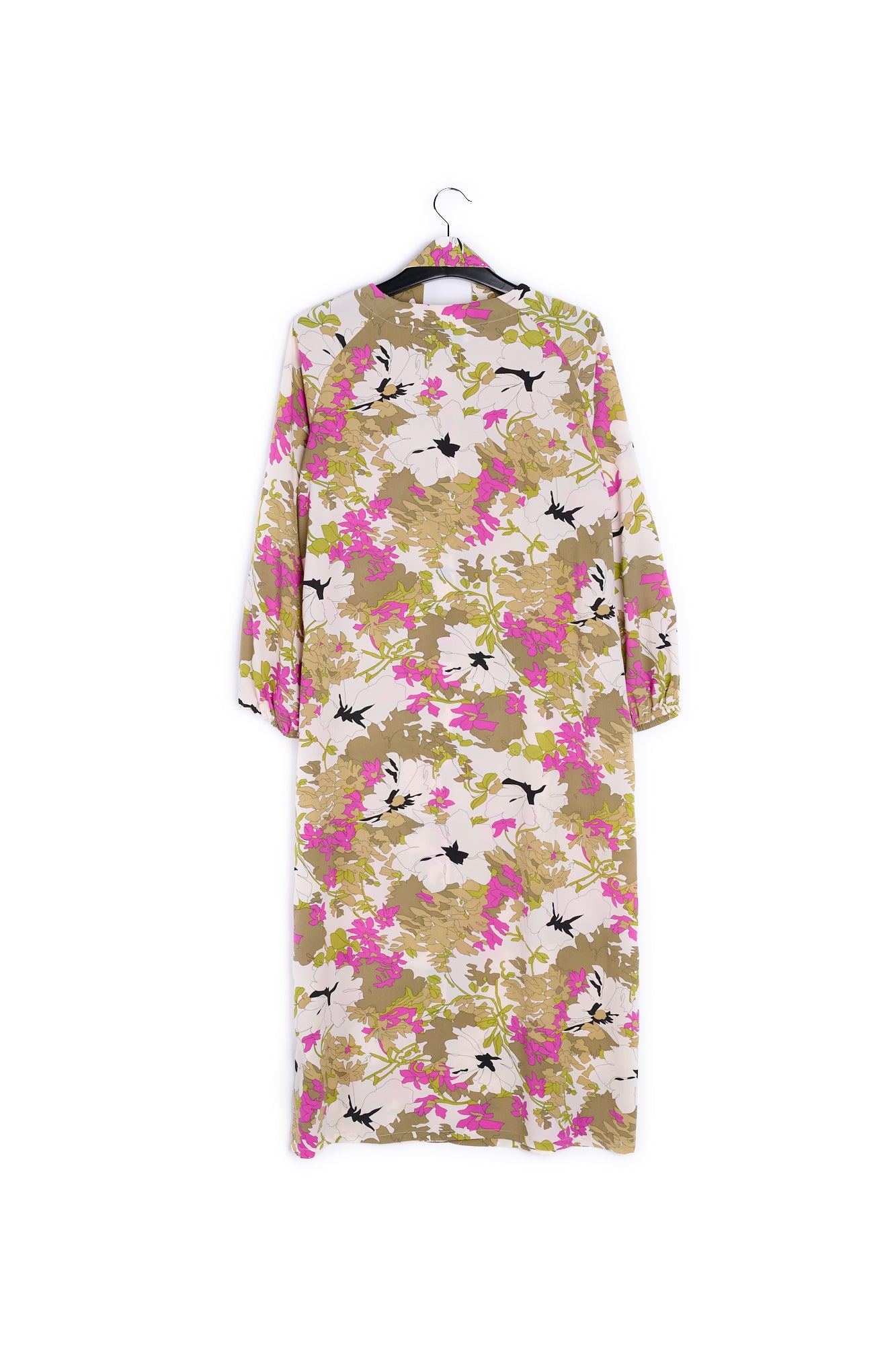 Khaki green, white and pink floral print shirt dress RE—SSENTIEL | Essentiel second hand