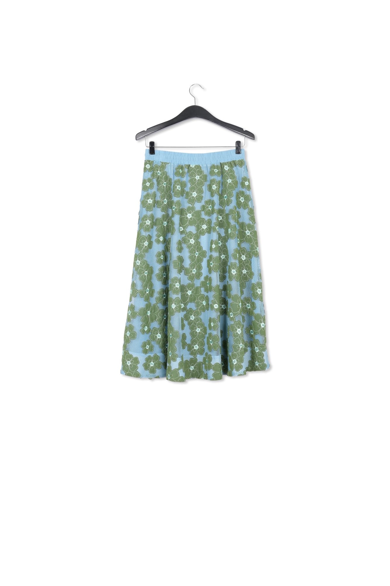 Blue and green floral-embroidered midi-length skirt RE—SSENTIEL | Essentiel second hand