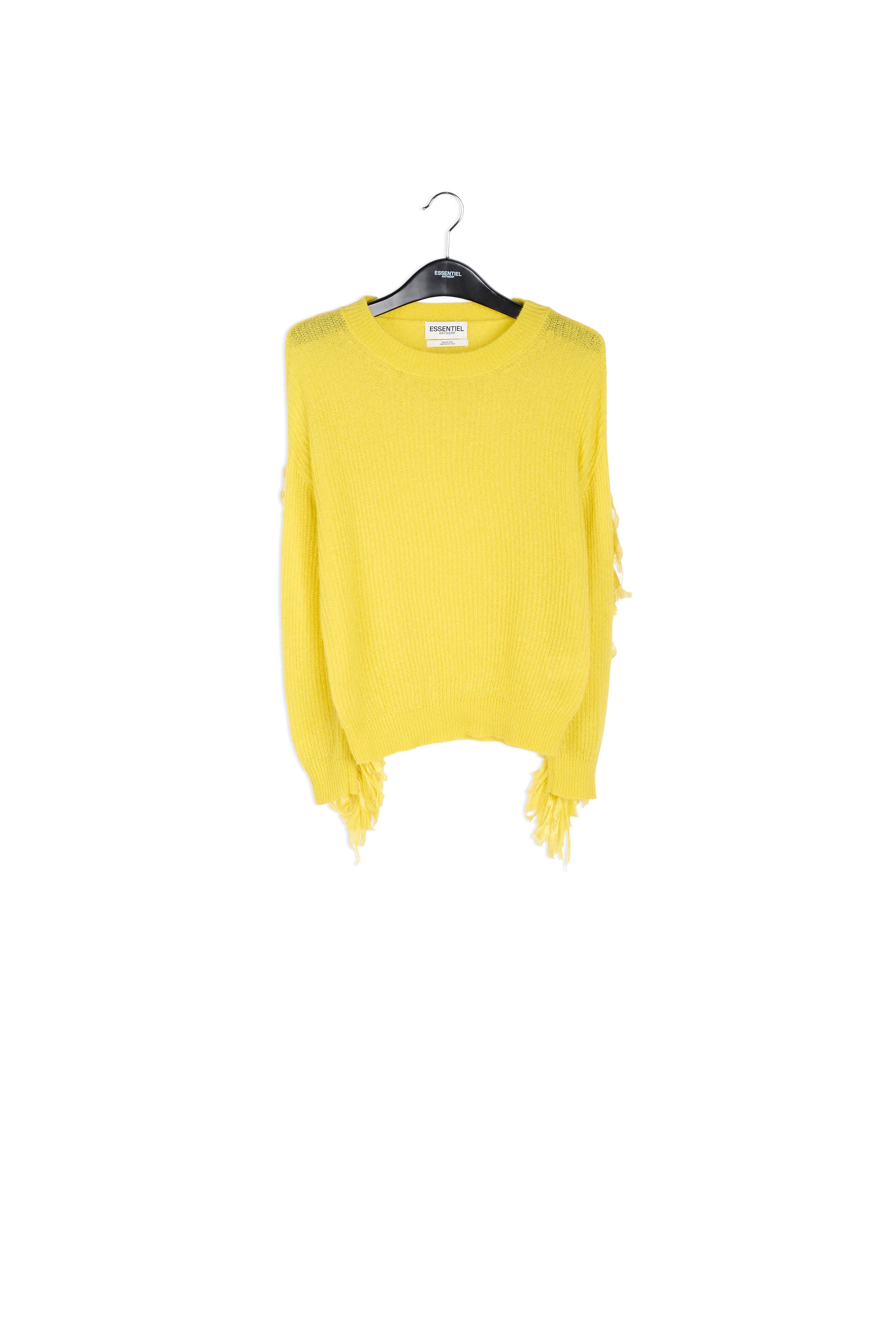 Yellow ribbed-knit sweater with fringed sleeves RE—SSENTIEL | Essentiel second hand