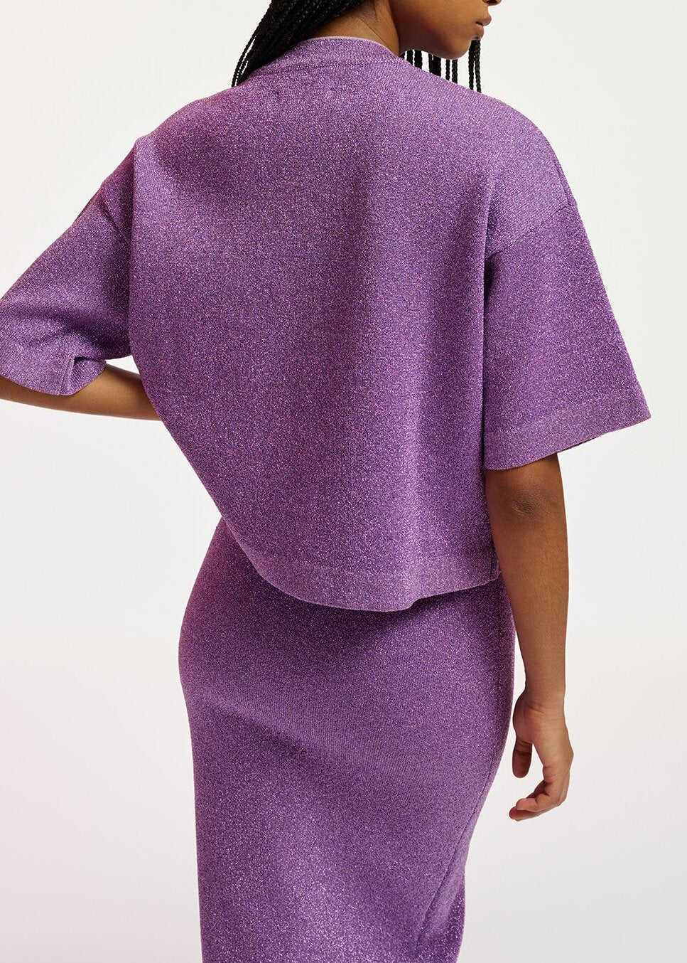 Purple lurex short-sleeved sweater RE—SSENTIEL | Essentiel second hand