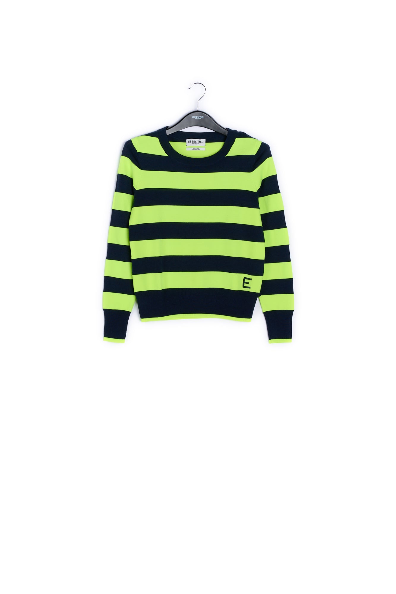 Dark blue and neon yellow striped sweater RE—SSENTIEL | Essentiel second hand