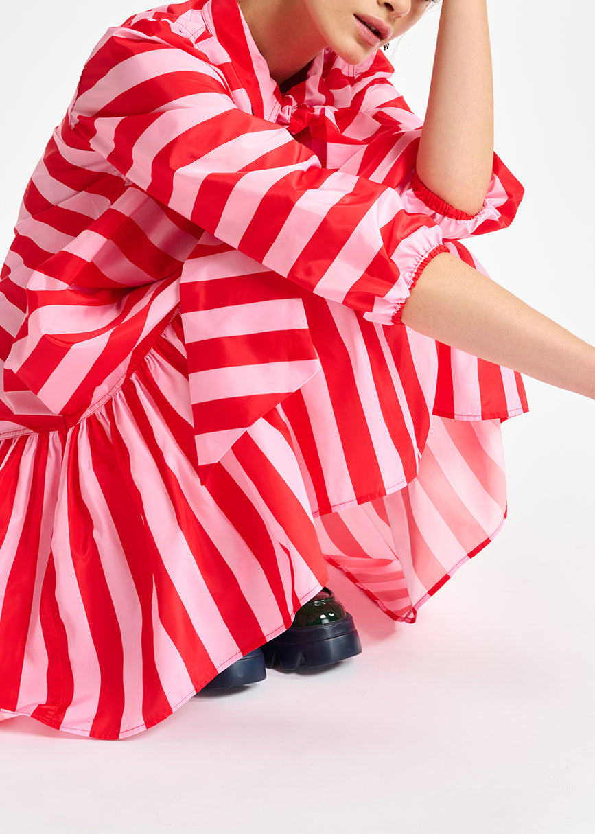 Red and pink striped oversized mini dress RE—SSENTIEL | Essentiel second hand