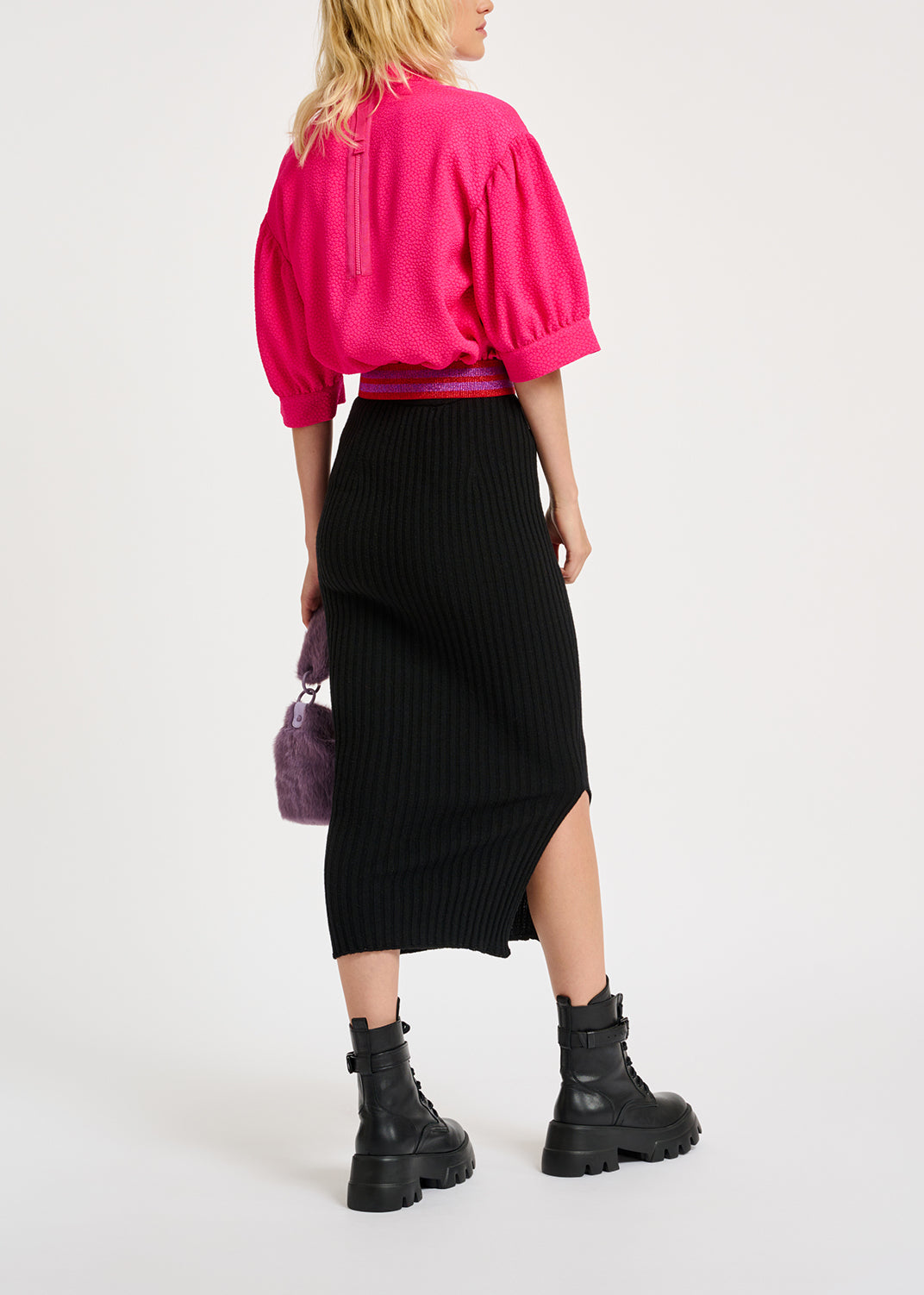 Neon pink top with puffed sleeves RE—SSENTIEL | Essentiel second hand