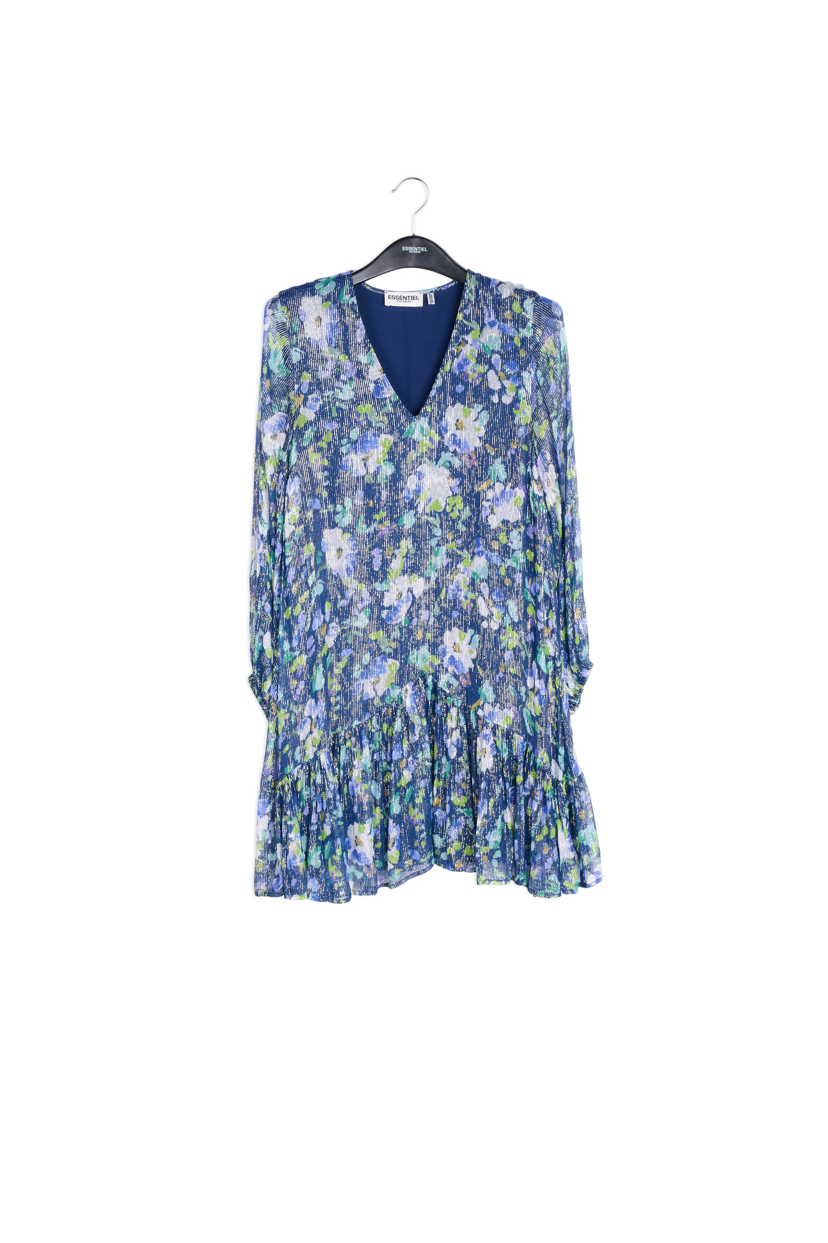 Dark blue floral-print a-line dress RE—SSENTIEL | Essentiel second hand