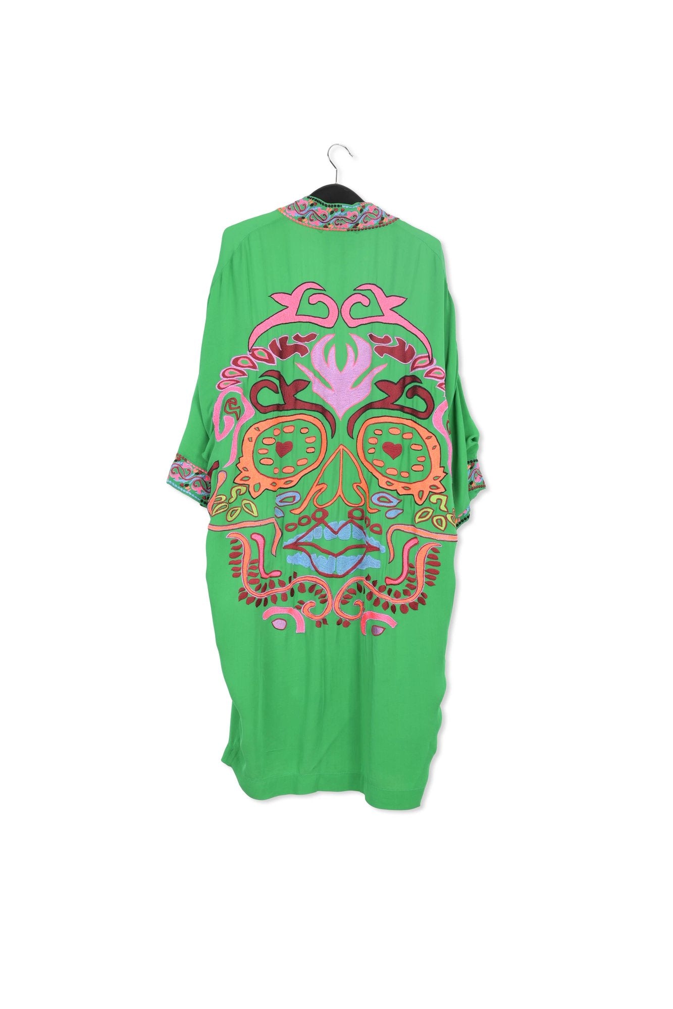 Green kimono with colorful embroideries RE—SSENTIEL | Essentiel second hand