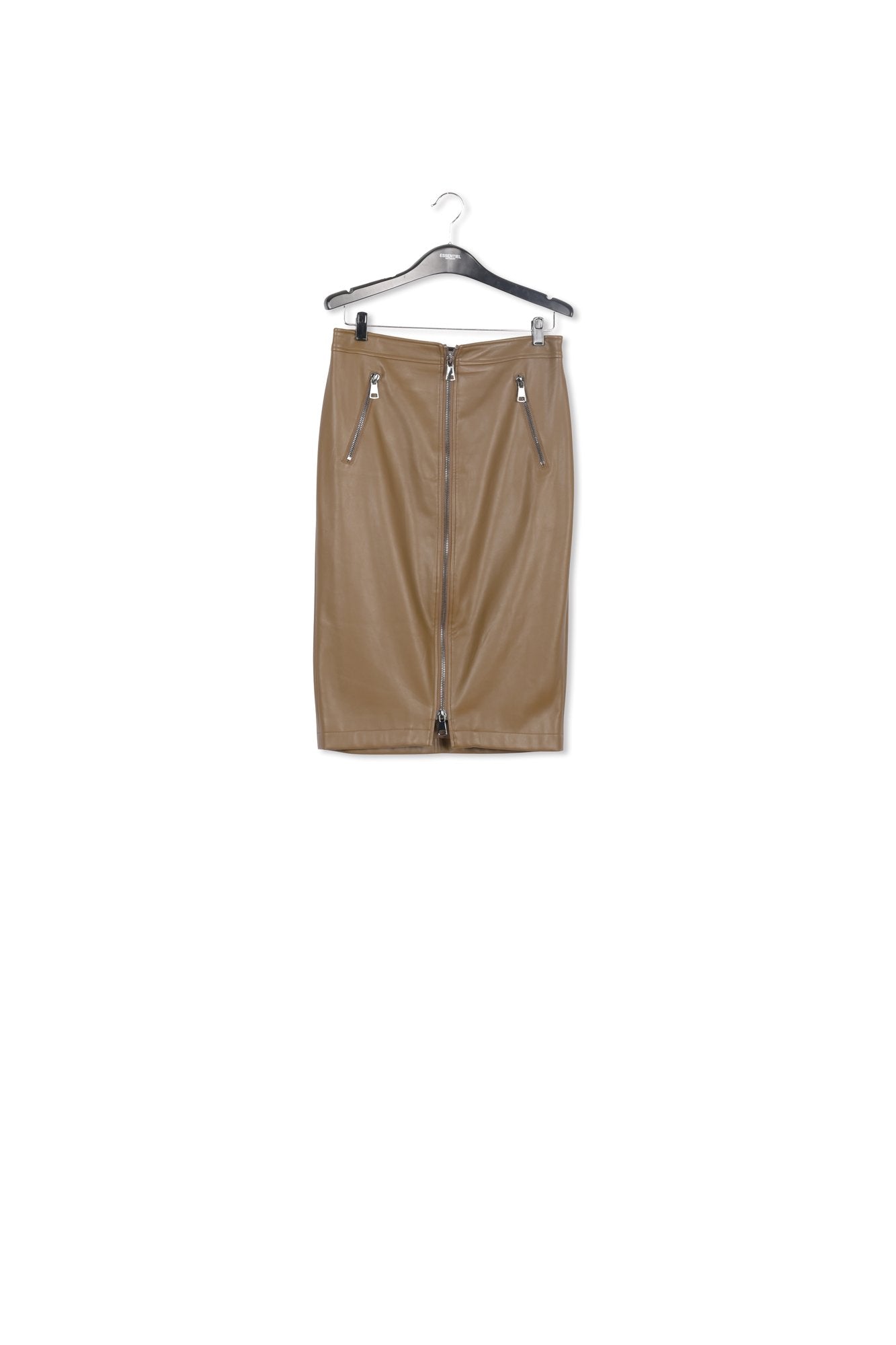 Khaki faux leather pencil skirt RE—SSENTIEL | Essentiel second hand