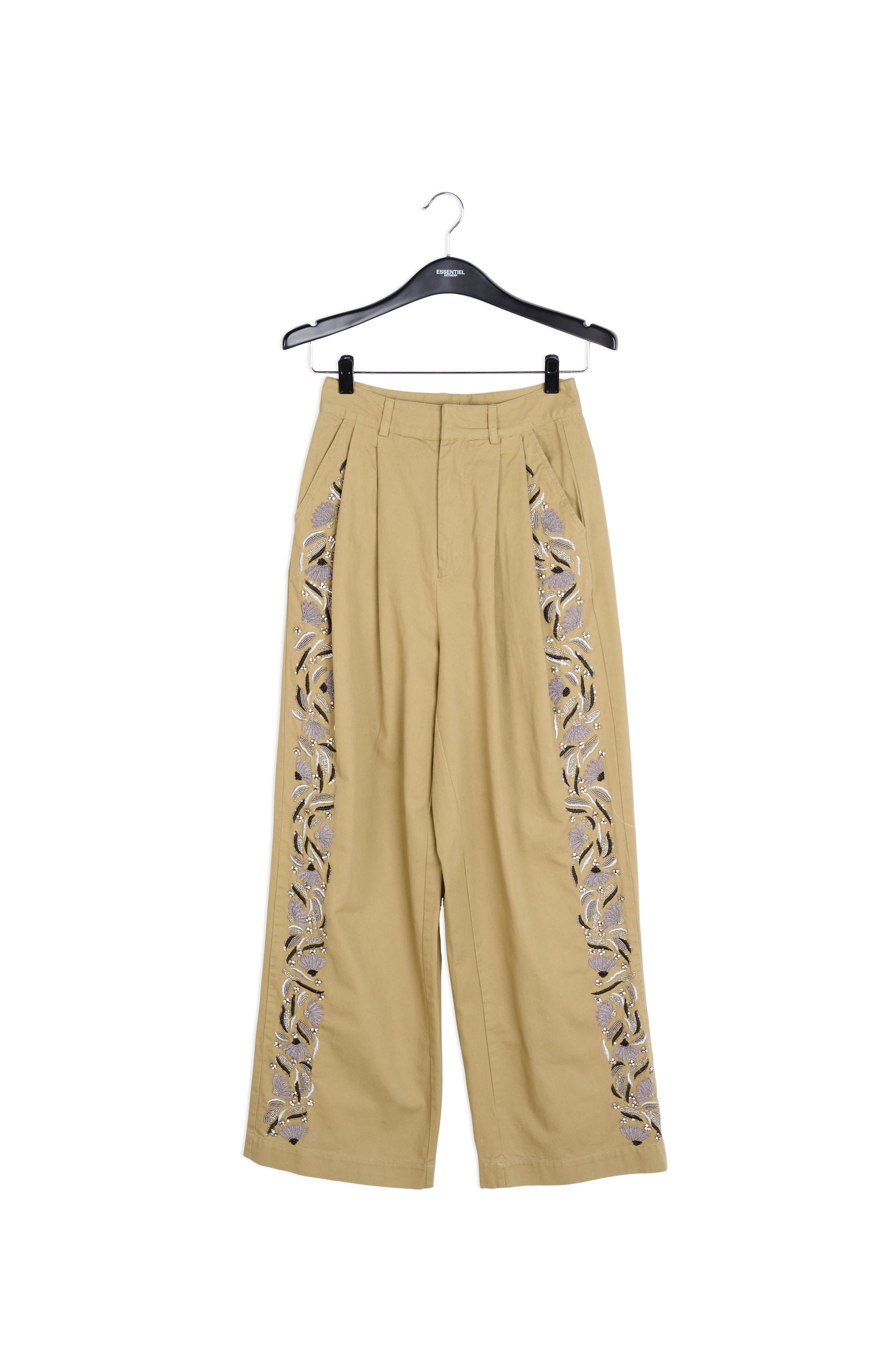 Pantalon large en coton kaki avec perles RE—SSENTIEL | Essentiel second hand