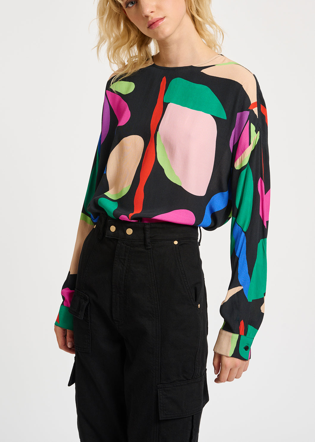 Zwarte top met grafische print RE—SSENTIEL | Essentiel second hand