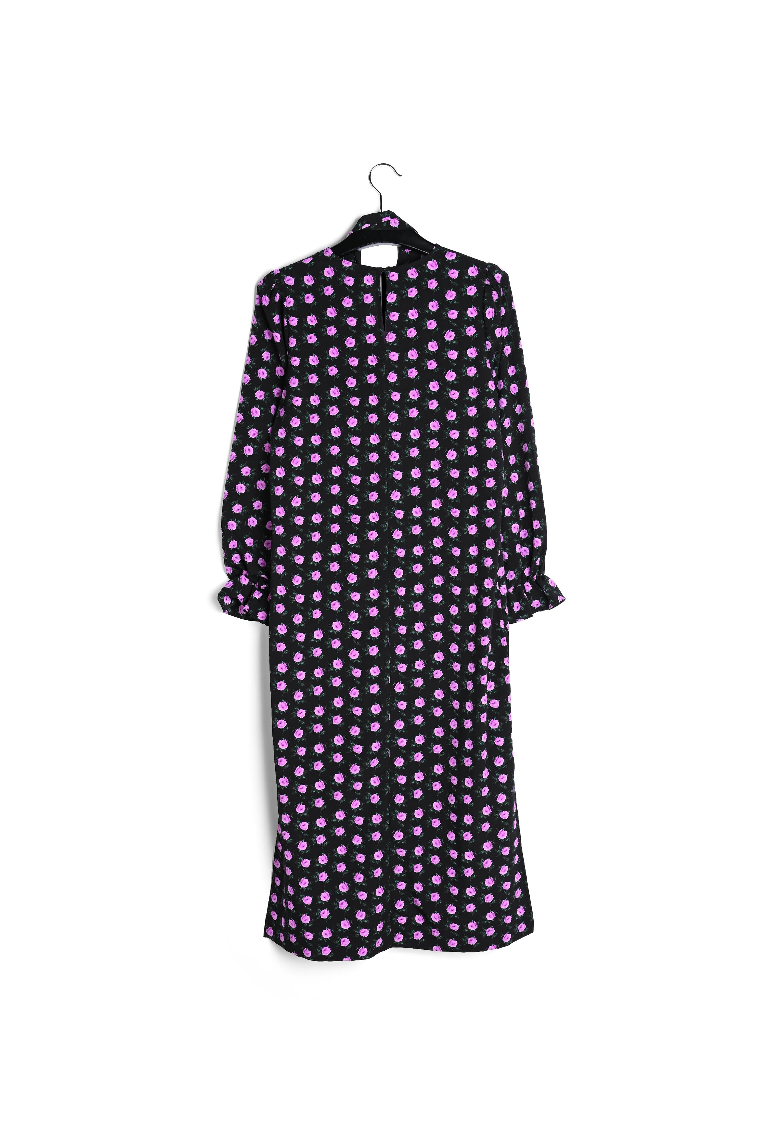 Zwarte midi-jurk met bloemenprint en riem RE—SSENTIEL | Essentiel second hand