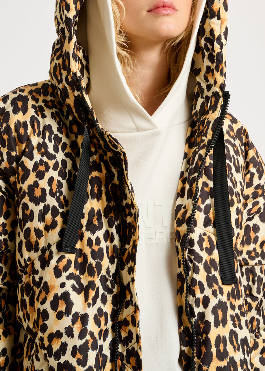 Leopard-print hooded puffer jacket RE—SSENTIEL | Essentiel second hand