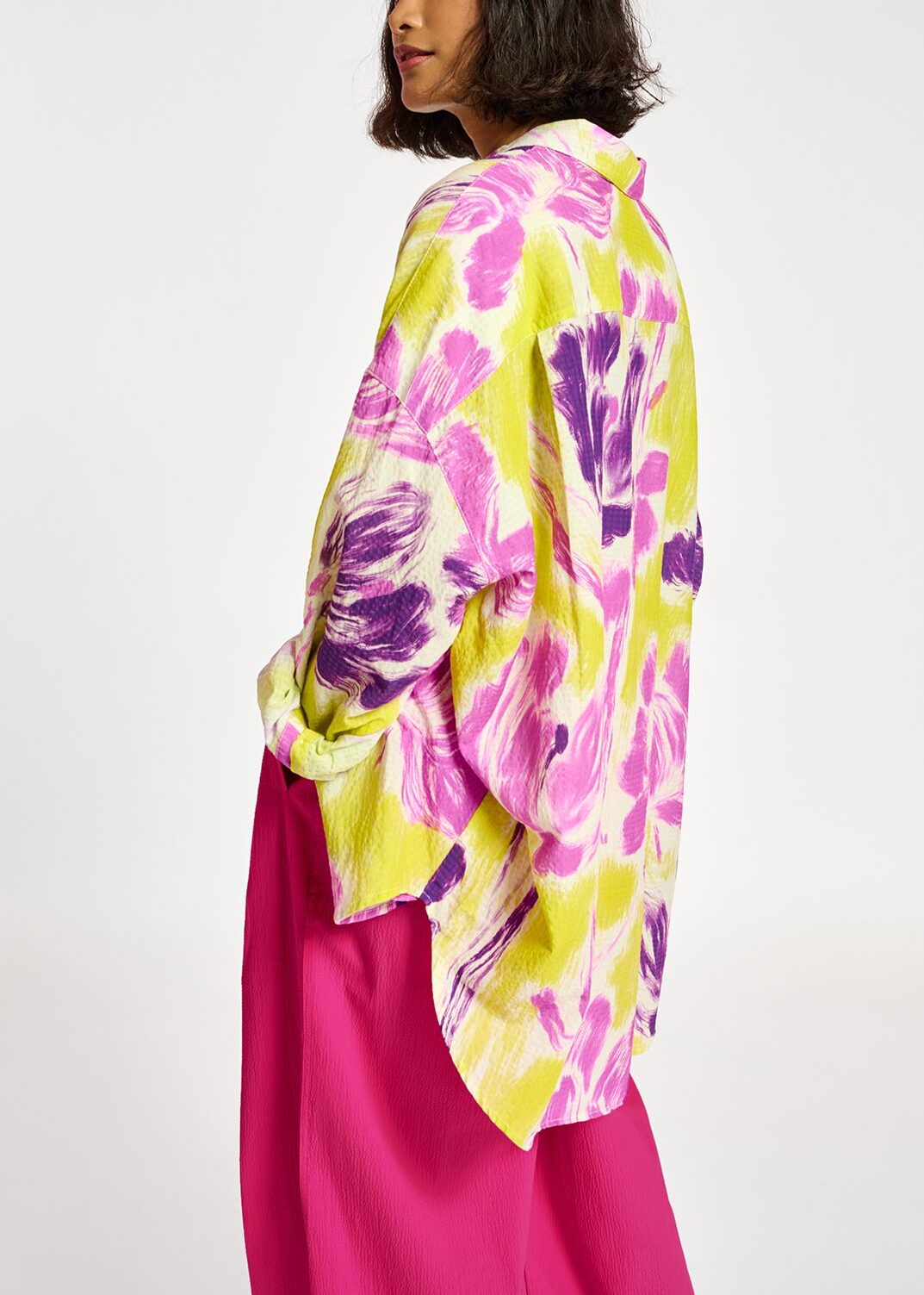 Yellow and purple floral print oversized shirt RE—SSENTIEL | Essentiel second hand