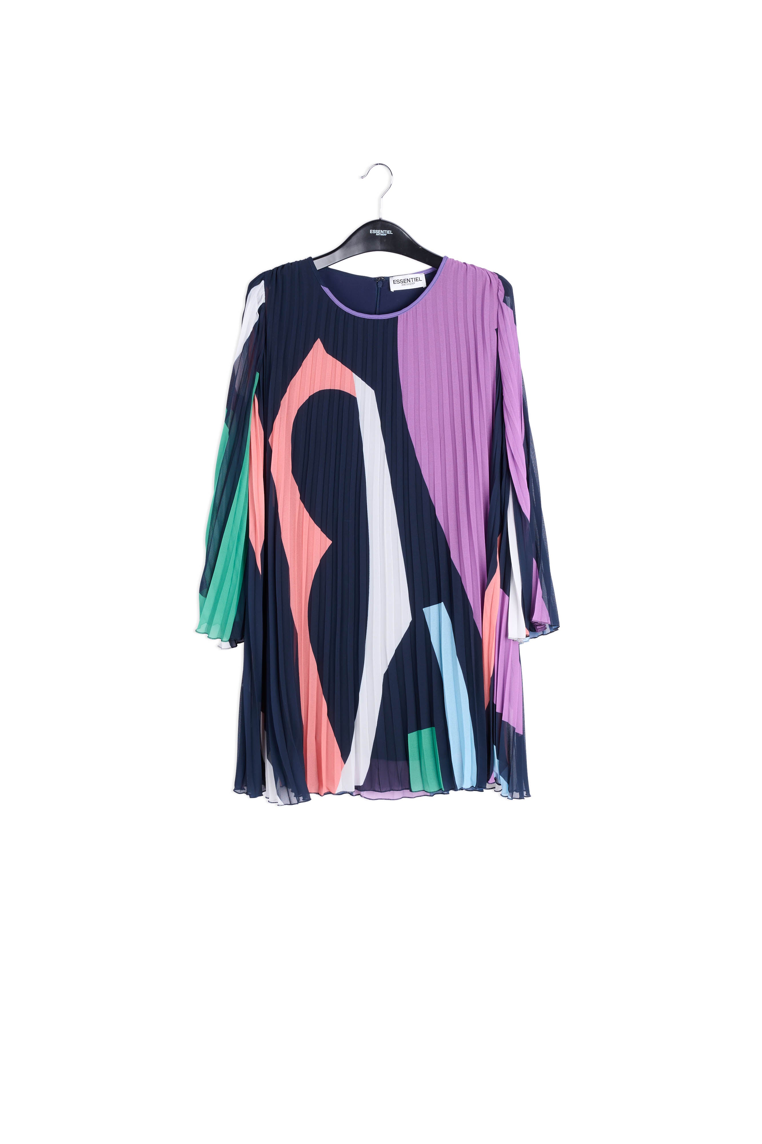 Pink watercolor print plissé mini dress RE—SSENTIEL | Essentiel second hand