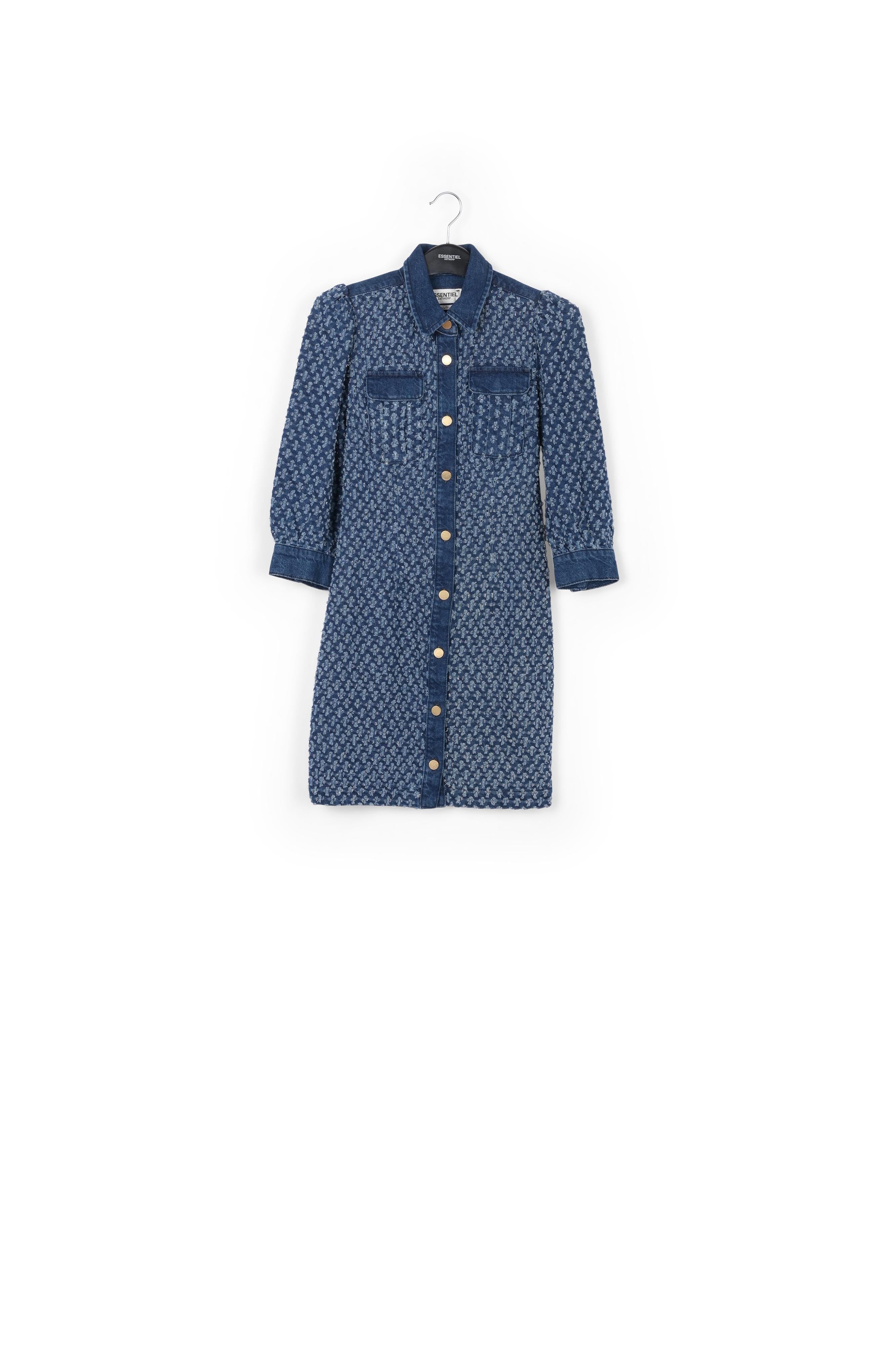 Mini robe en jean bleu foncé perforé RE—SSENTIEL | Essentiel second hand