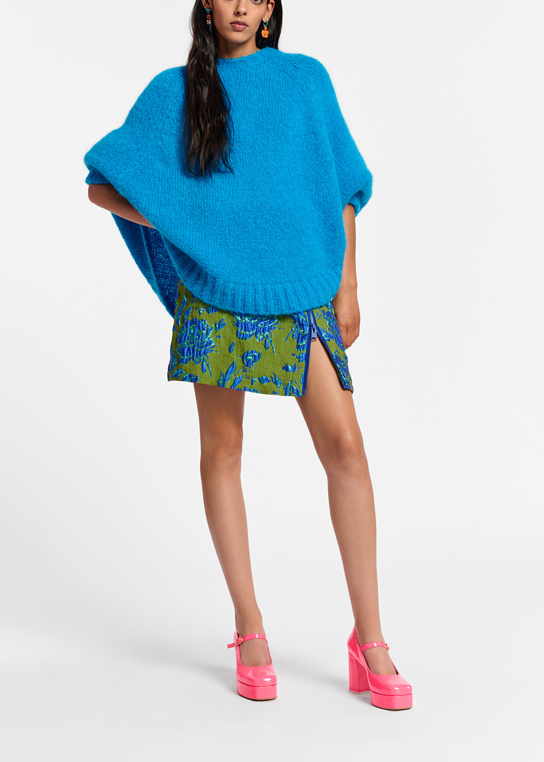 Dark green and blue floral-jacquard mini skirt RE—SSENTIEL | Essentiel second hand