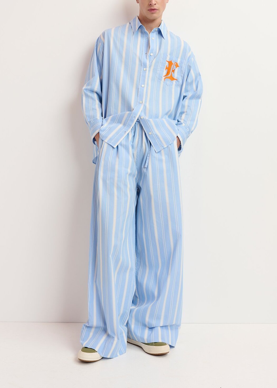 Blue and white striped cotton pants RE—SSENTIEL | Essentiel second hand