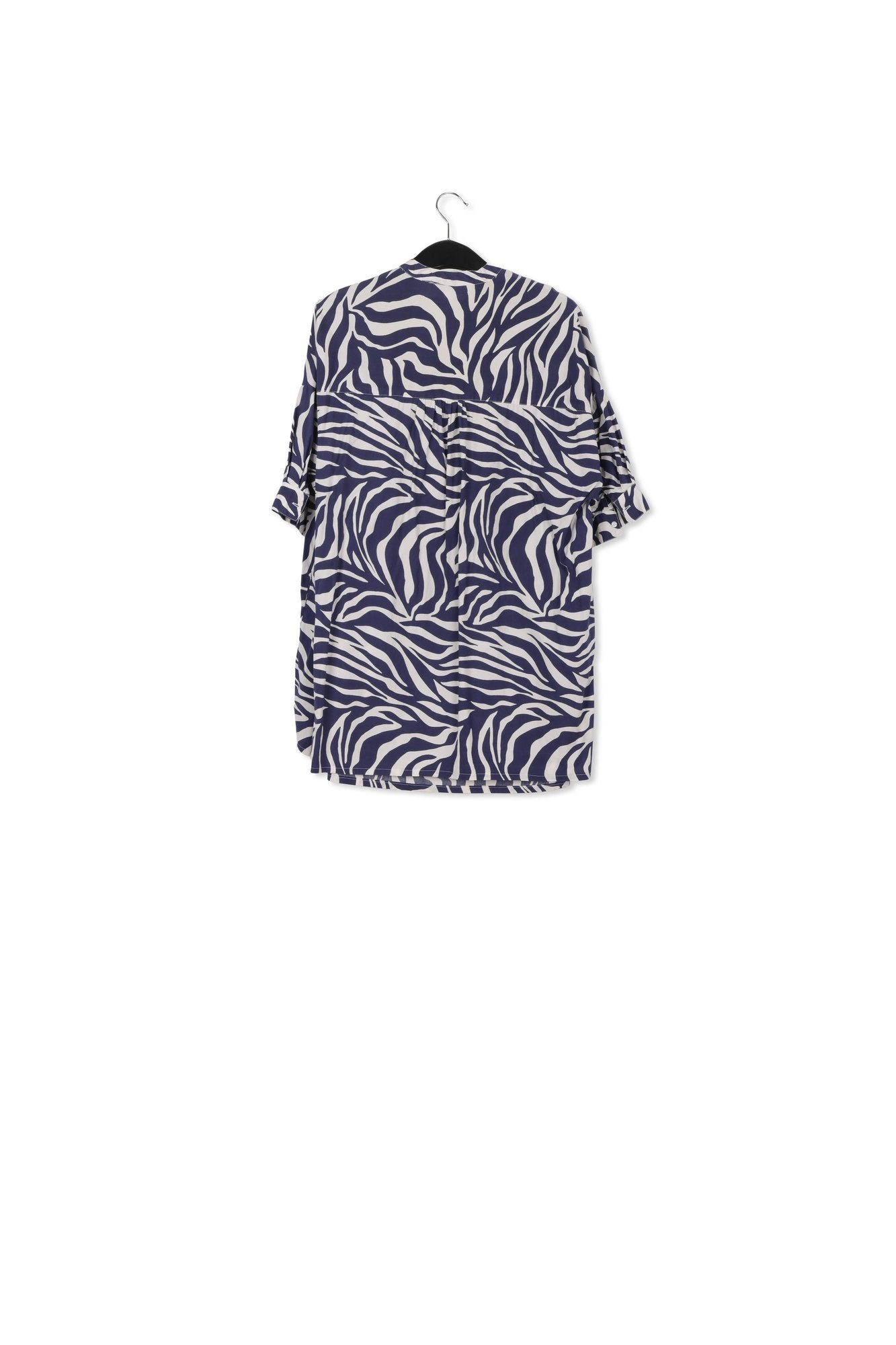 Off-white and navy blue zebra-print cotton shirt dress RE—SSENTIEL | Essentiel second hand