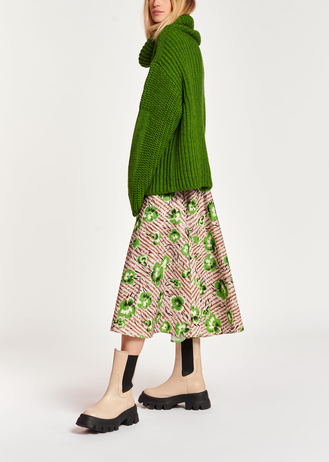 Stripe and green floral print A-line skirt RE—SSENTIEL | Essentiel second hand