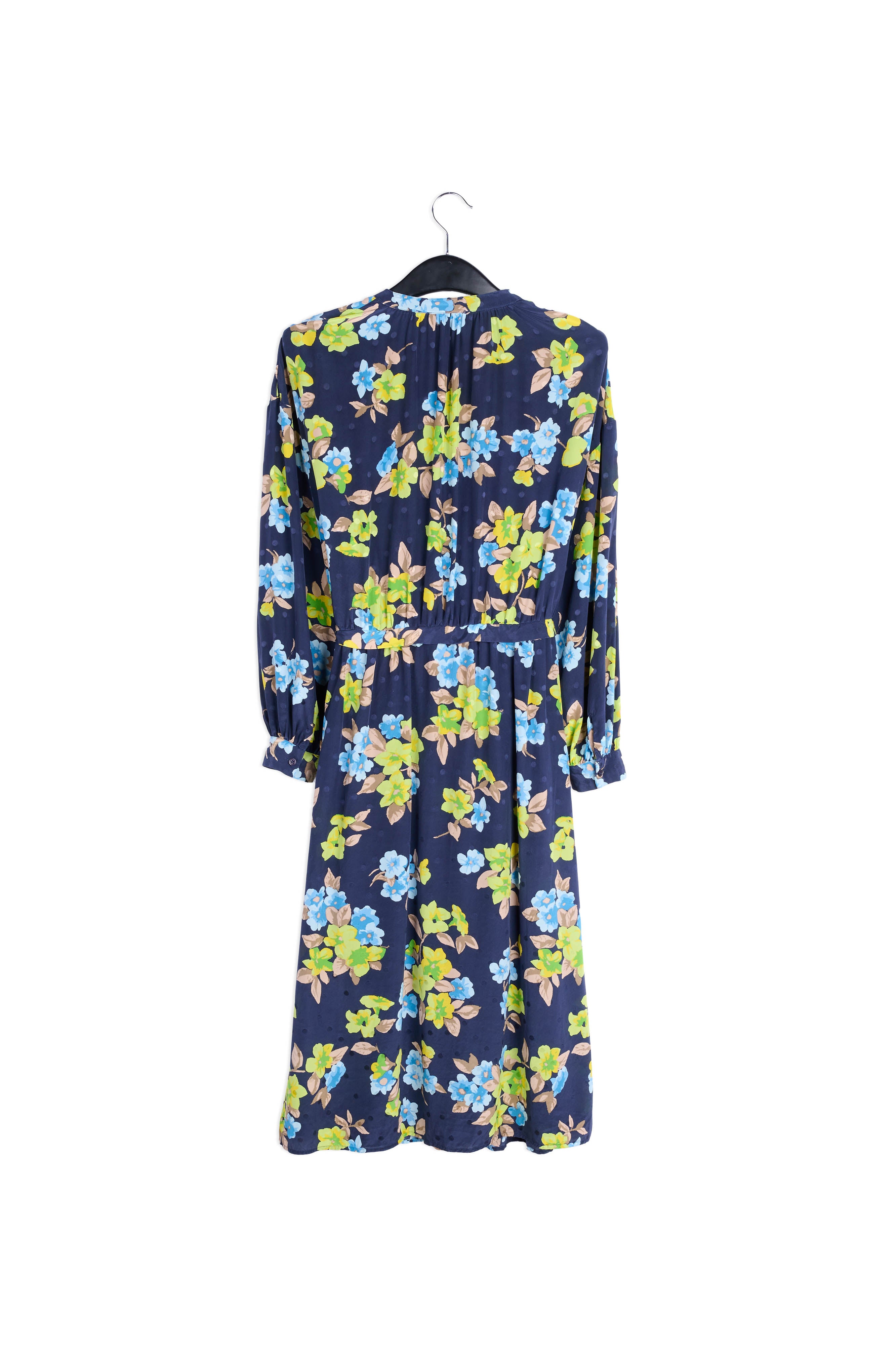 Robe chemise bleu foncé en soie à fleurs et à pois RE—SSENTIEL | Essentiel second hand