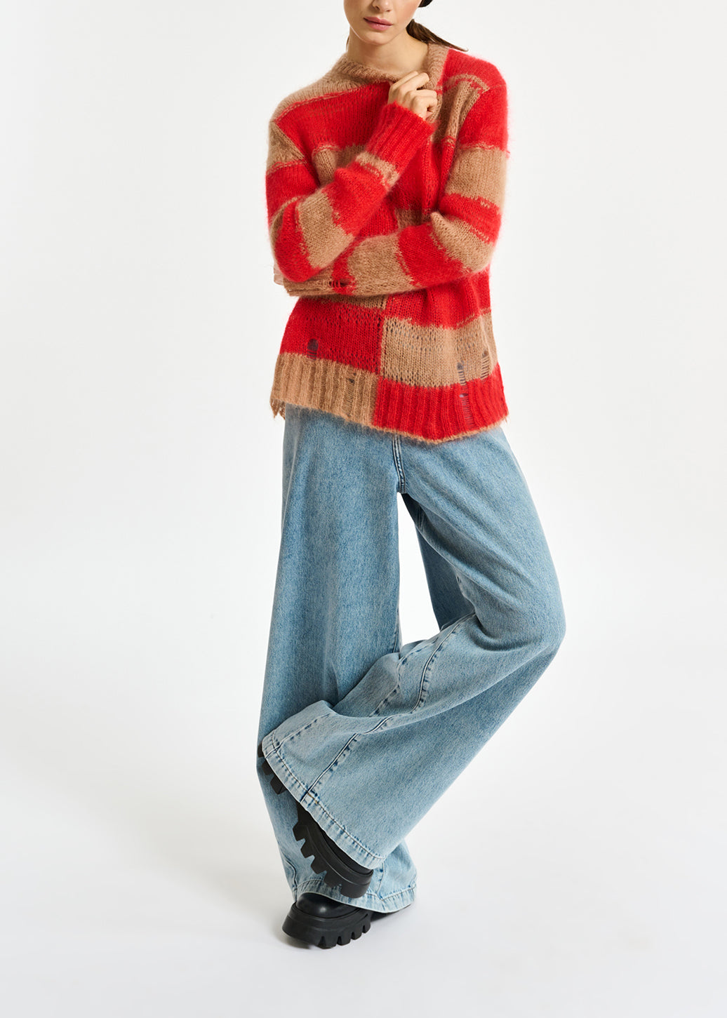 Pull à rayures camel et rouge effet vieilli RE—SSENTIEL | Essentiel second hand