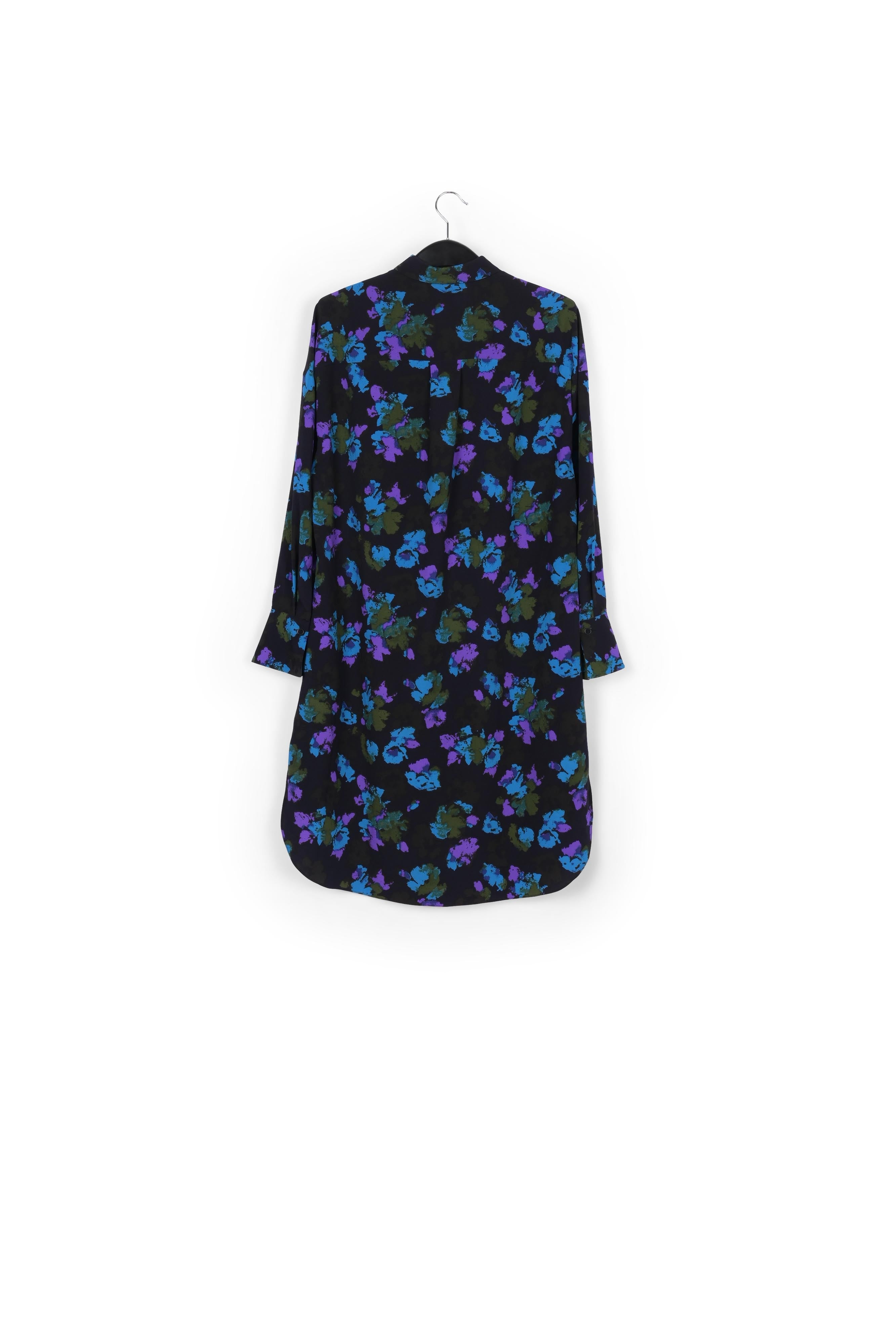 Robe chemise midi à imprimé fleuri noir et bleu RE—SSENTIEL | Essentiel second hand