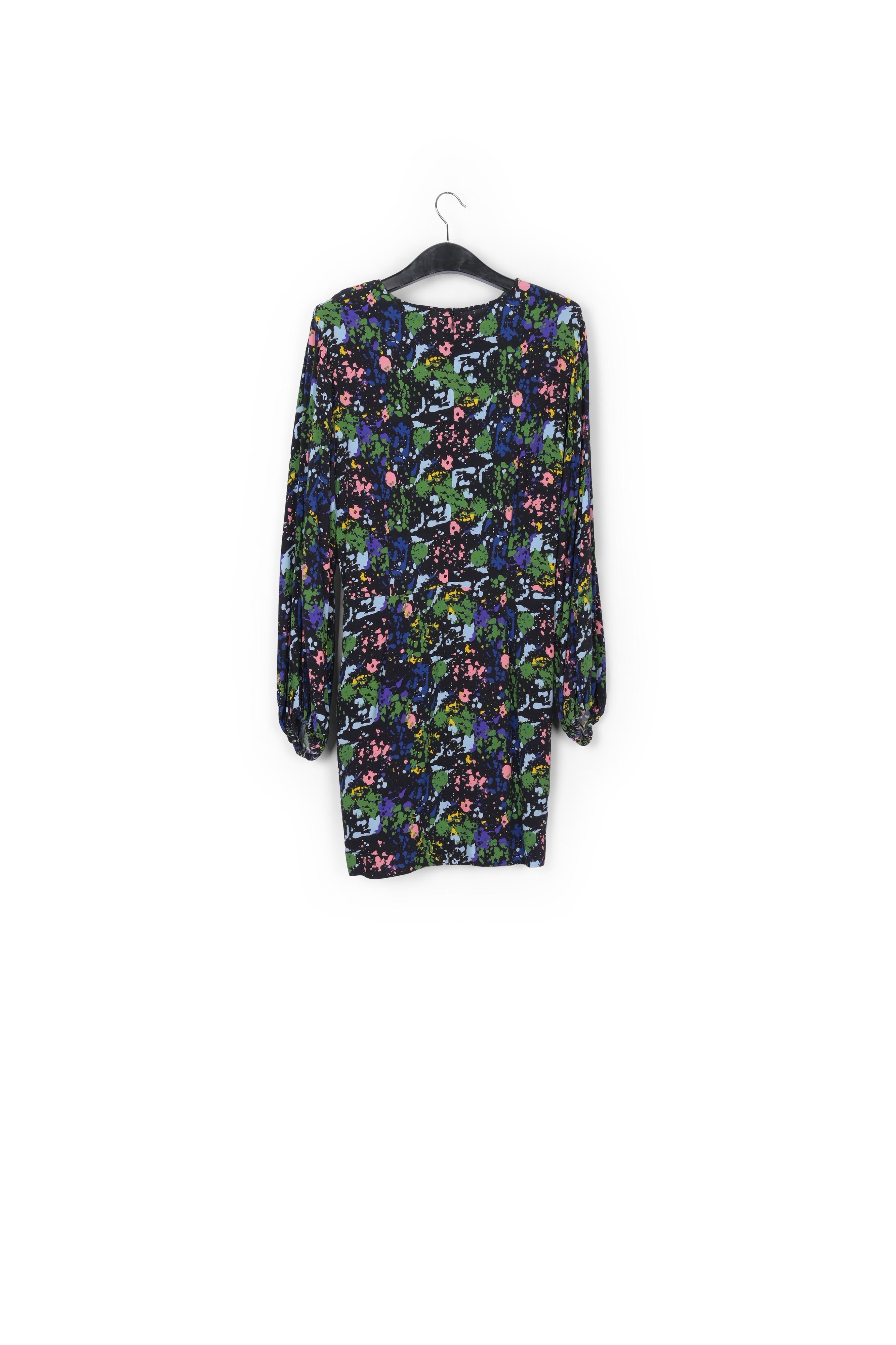 Mini-robe noire et bleue fleurie à taille cintrée RE—SSENTIEL | Essentiel second hand