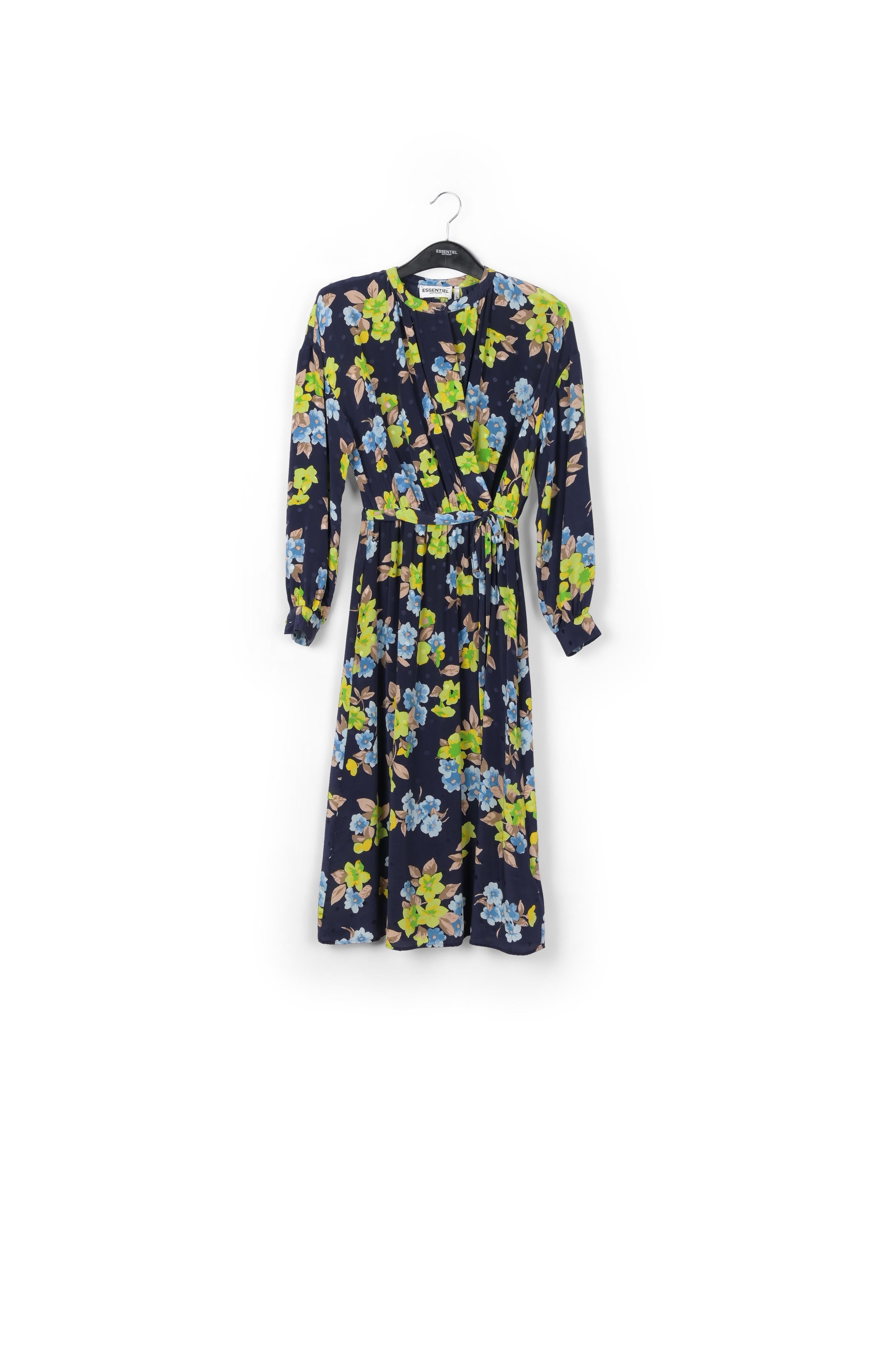 Dark blue floral and polka dot silk shirt dress RE—SSENTIEL | Essentiel second hand